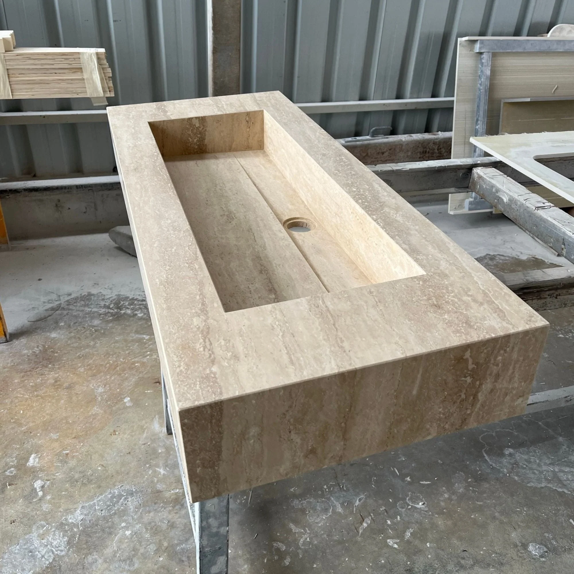 HANDCRAFTED CUSTOM TRAVERTINE TROUGH SINK (TR-061) - Image 2