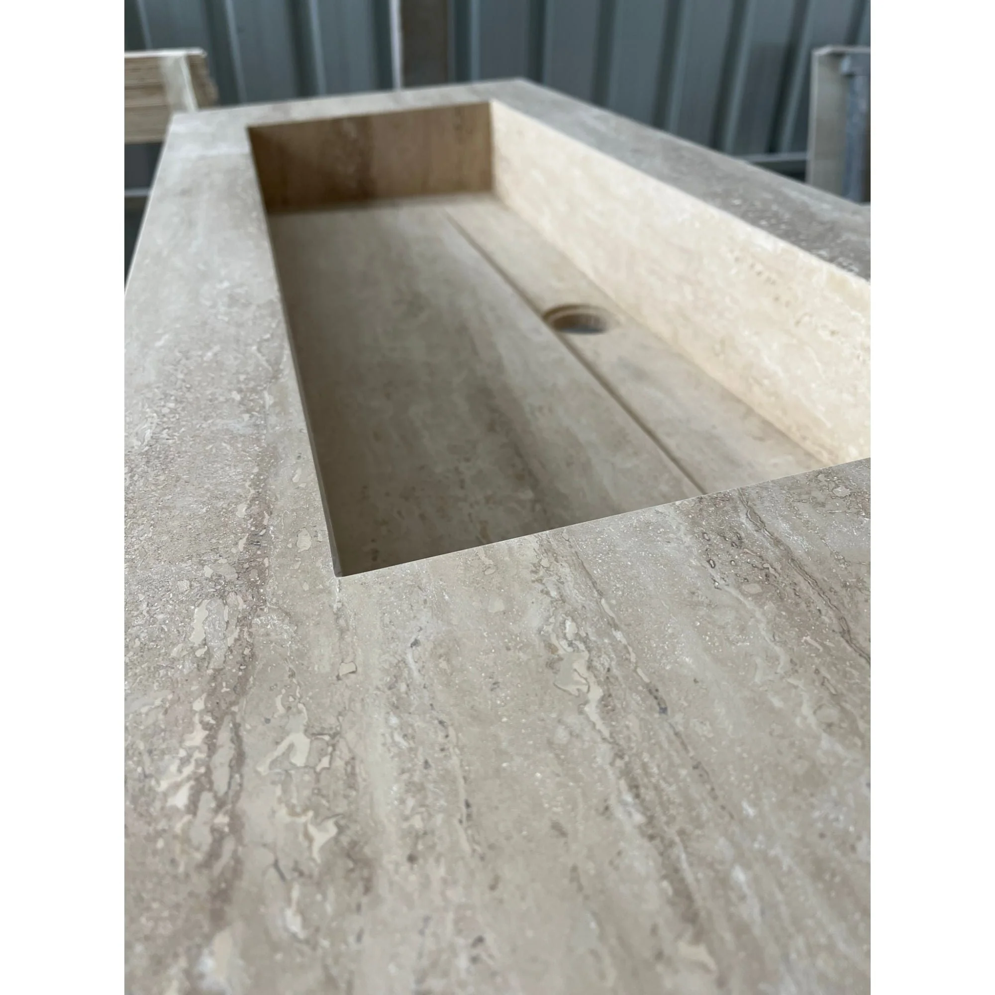 HANDCRAFTED CUSTOM TRAVERTINE TROUGH SINK (TR-061) - Image 4