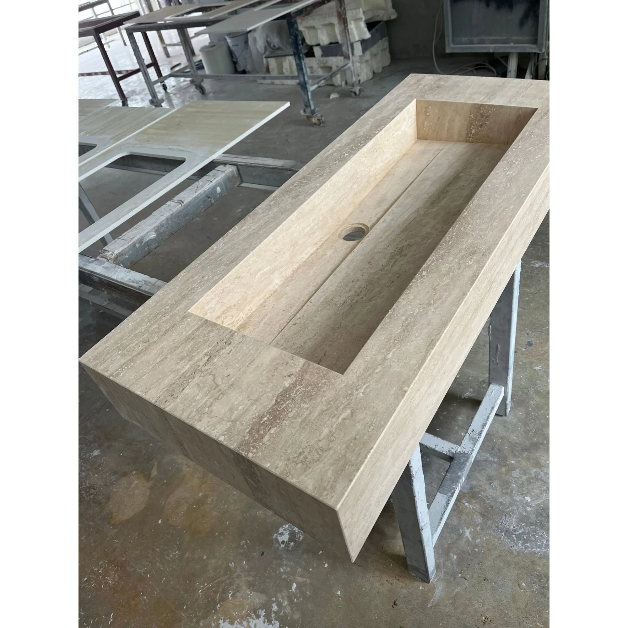 HANDCRAFTED CUSTOM TRAVERTINE TROUGH SINK (TR-061) - Image 5