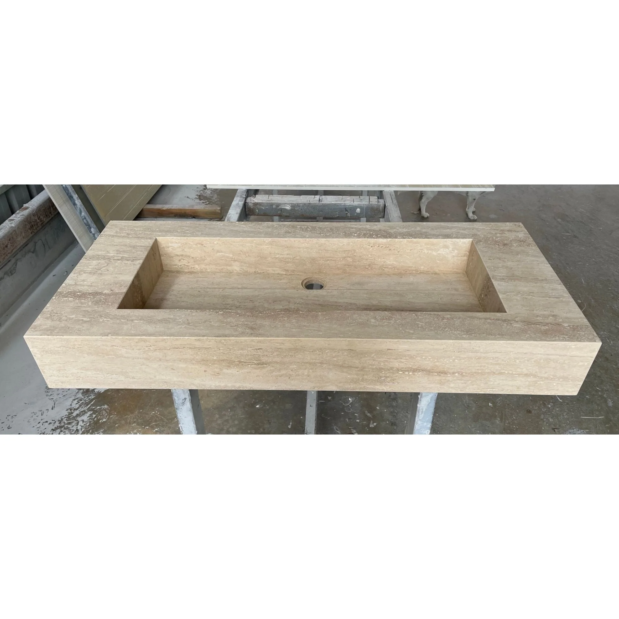 HANDCRAFTED CUSTOM TRAVERTINE TROUGH SINK (TR-061) - Image 6