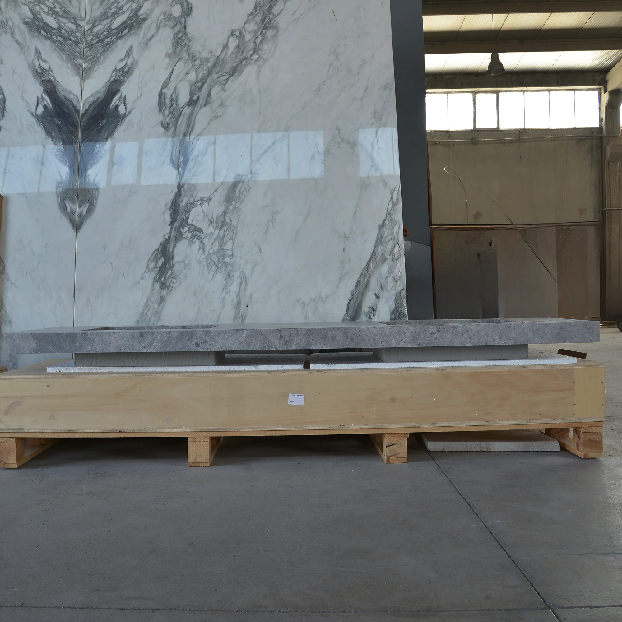 HANDCRAFTED CUSTOM TUNDRA GREY MARBLE DOUBLE SINK (NS-137) - Image 10