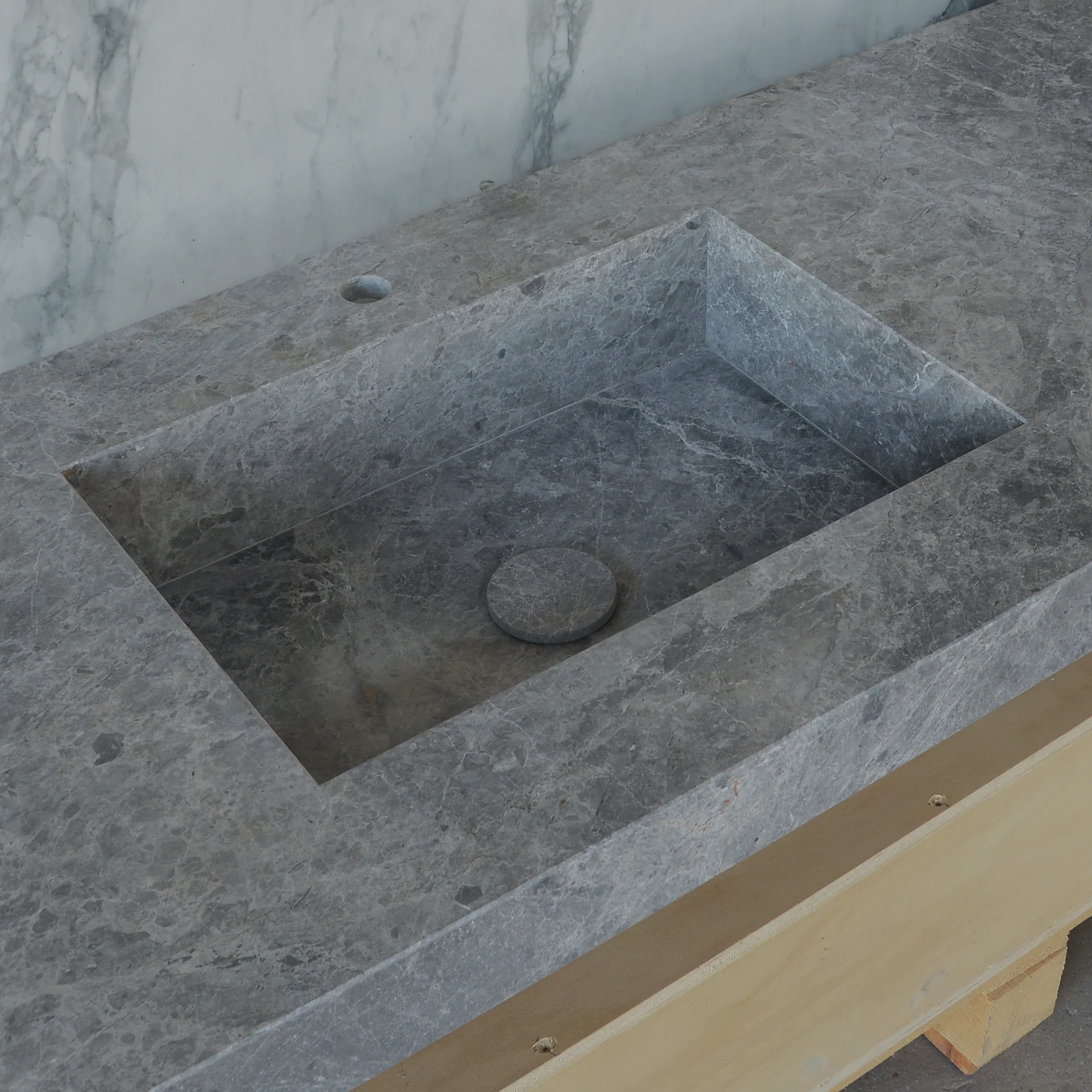 HANDCRAFTED CUSTOM TUNDRA GREY MARBLE DOUBLE SINK (NS-137) - Image 3