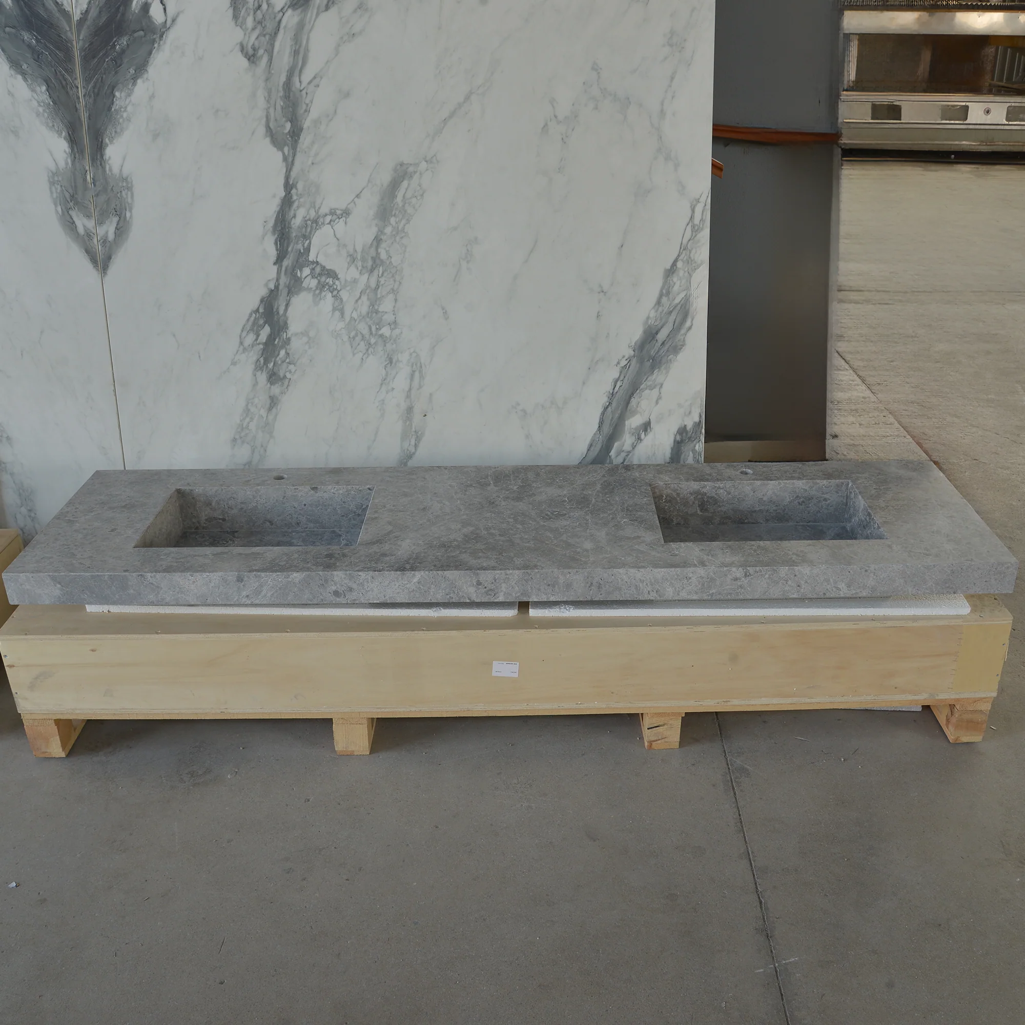 HANDCRAFTED CUSTOM TUNDRA GREY MARBLE DOUBLE SINK (NS-137) - Image 4