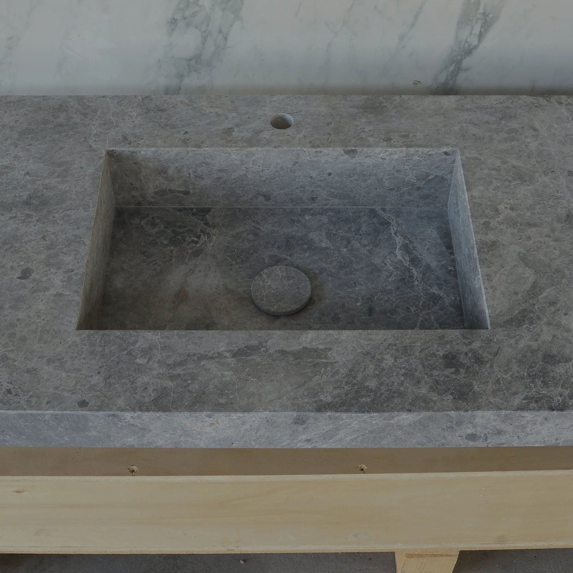 HANDCRAFTED CUSTOM TUNDRA GREY MARBLE DOUBLE SINK (NS-137) - Image 5