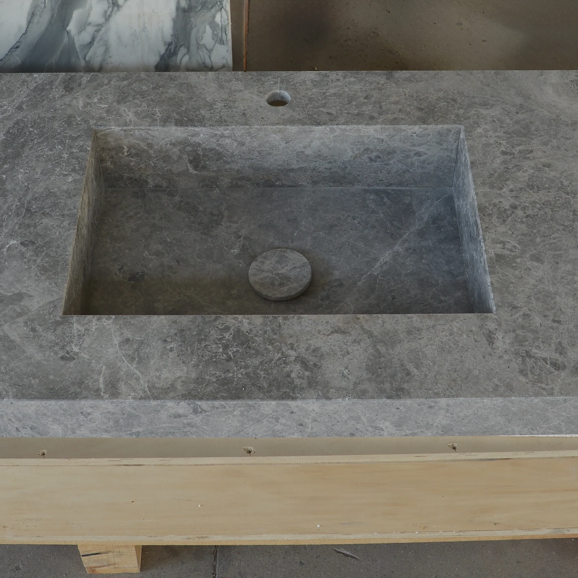 HANDCRAFTED CUSTOM TUNDRA GREY MARBLE DOUBLE SINK (NS-137) - Image 6