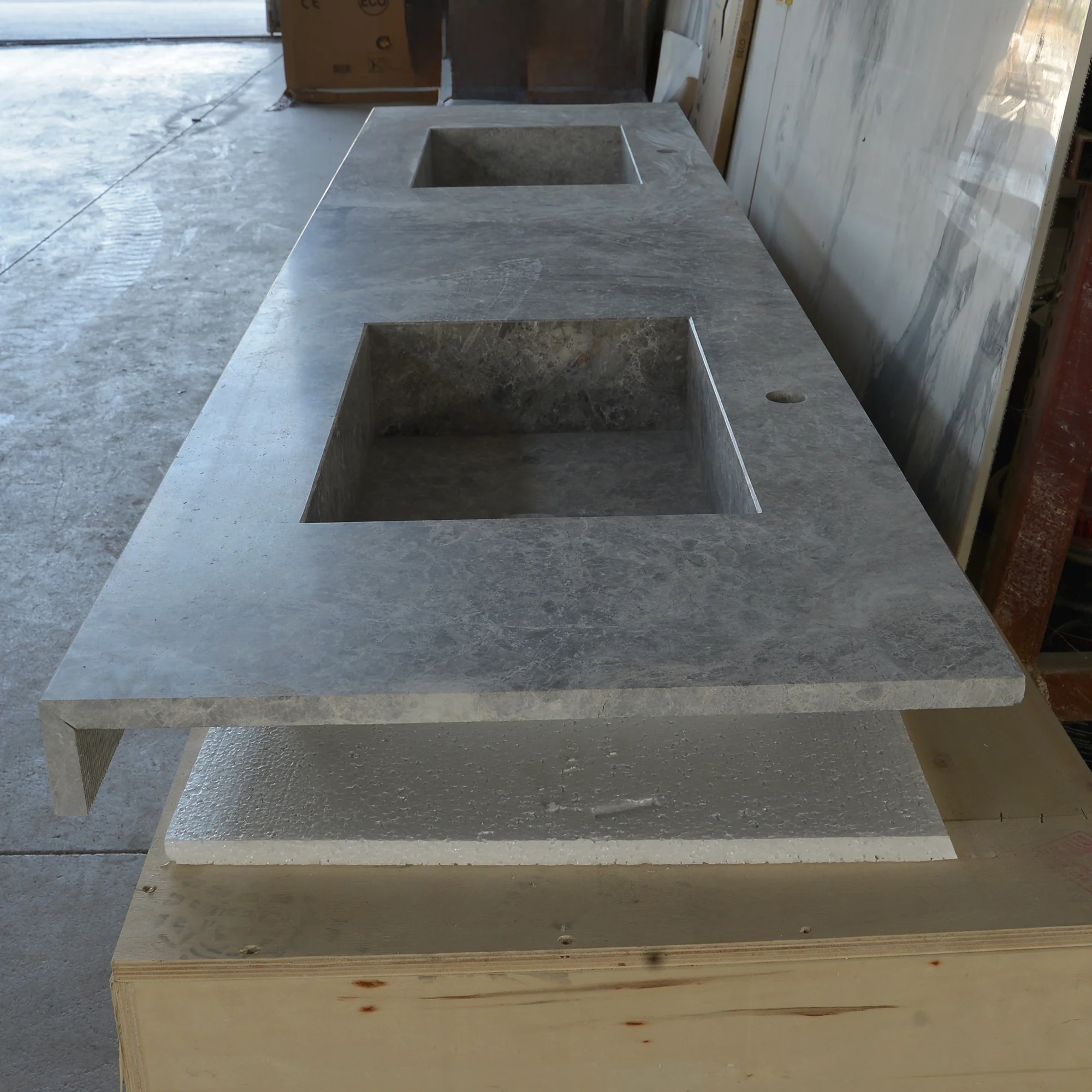 HANDCRAFTED CUSTOM TUNDRA GREY MARBLE DOUBLE SINK (NS-137) - Image 7