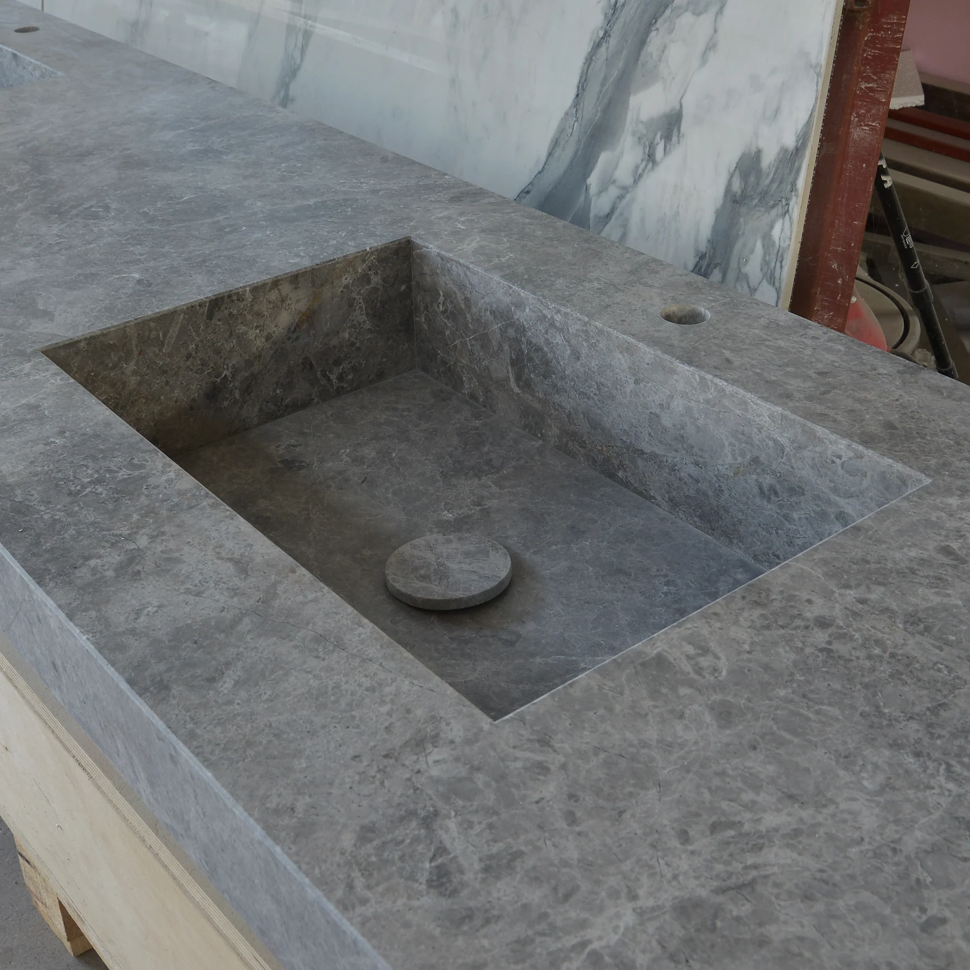 HANDCRAFTED CUSTOM TUNDRA GREY MARBLE DOUBLE SINK (NS-137) - Image 8