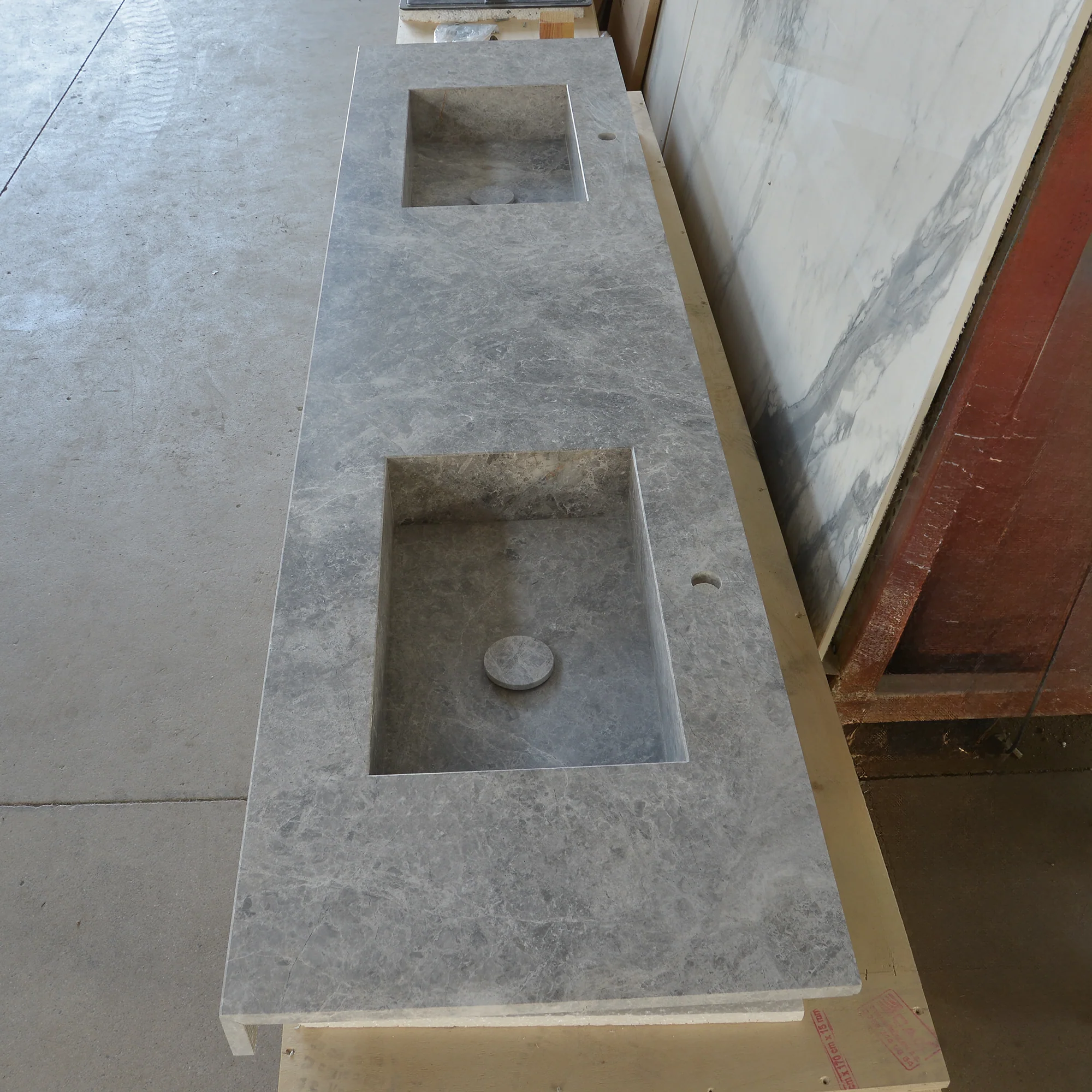 HANDCRAFTED CUSTOM TUNDRA GREY MARBLE DOUBLE SINK (NS-137) - Image 9