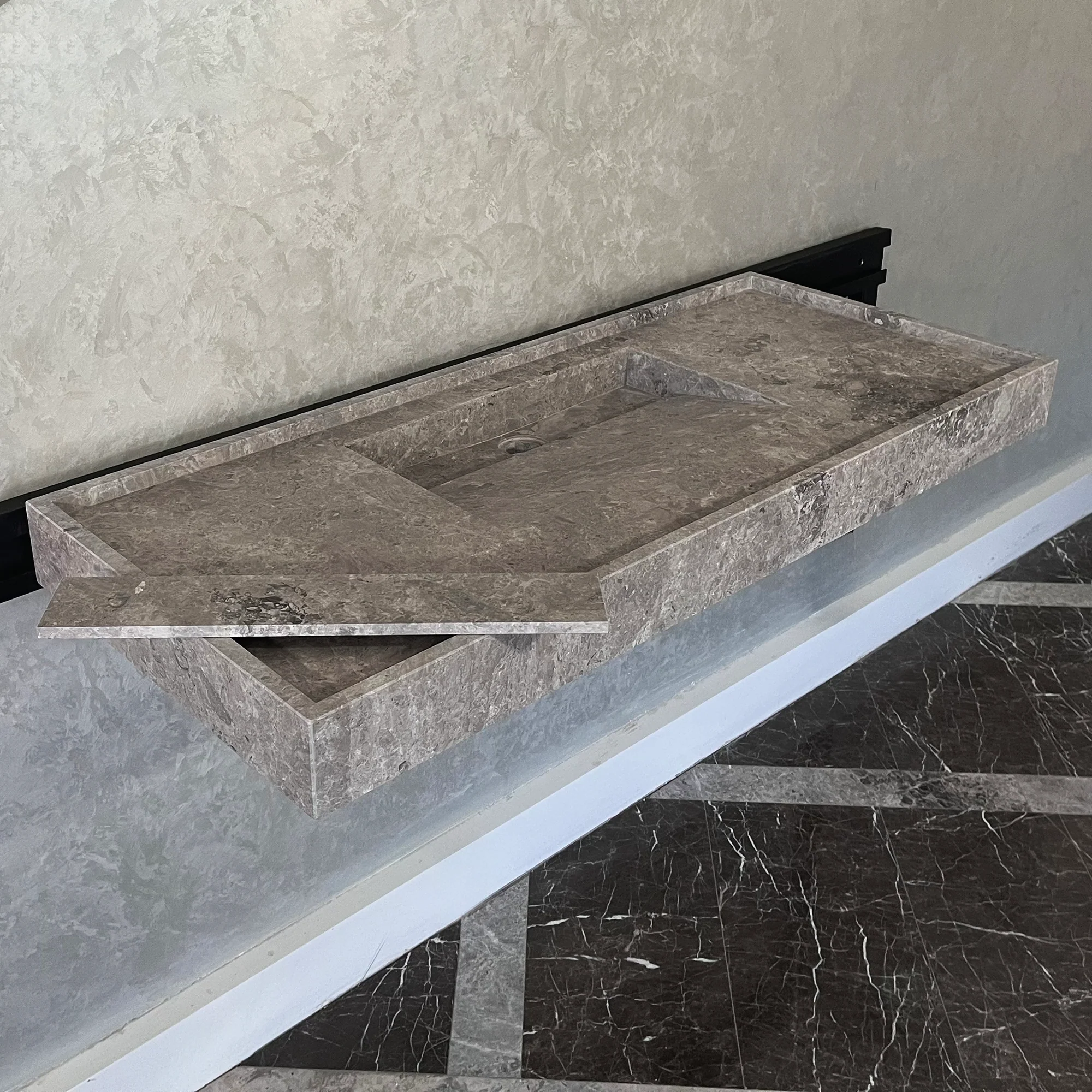 HANDCRAFTED CUSTOM TUNDRA GREY MARBLE SINK (NS-075) - Image 2