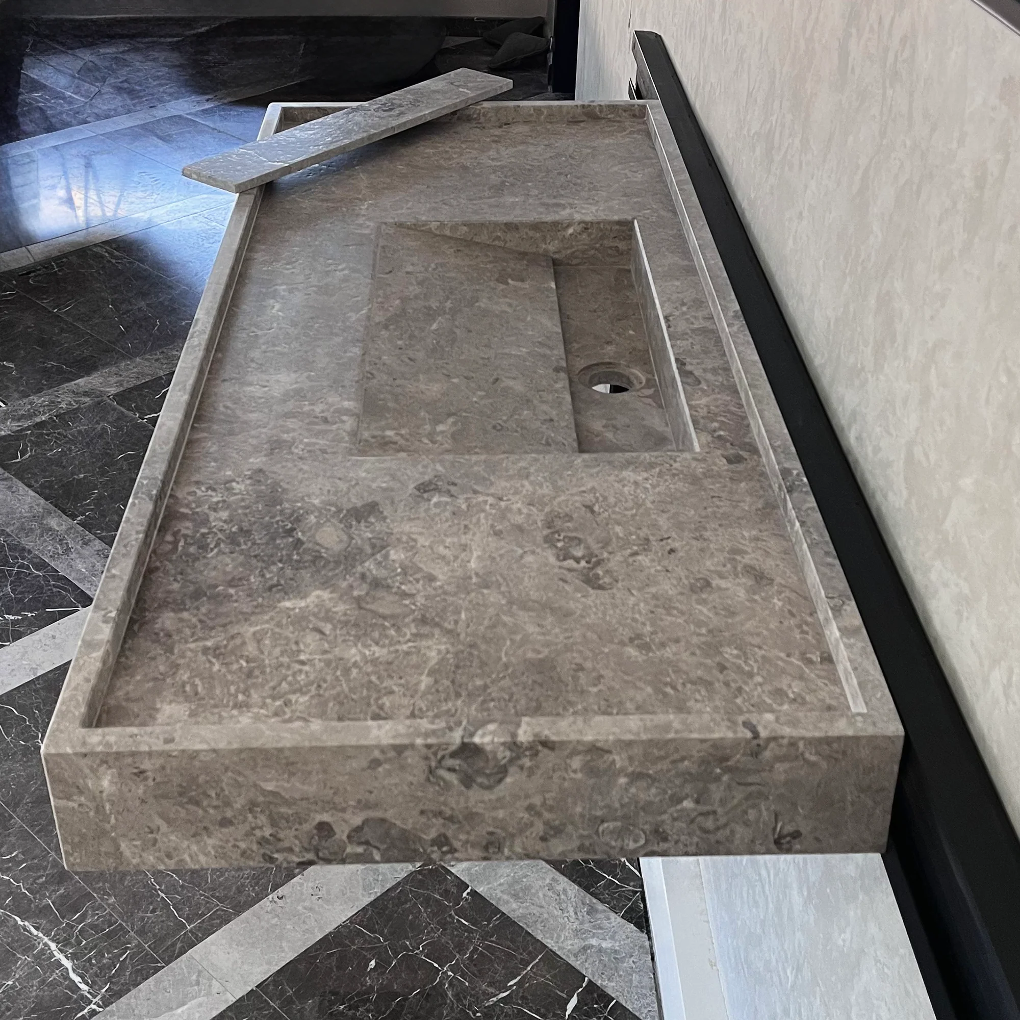 HANDCRAFTED CUSTOM TUNDRA GREY MARBLE SINK (NS-075) - Image 4
