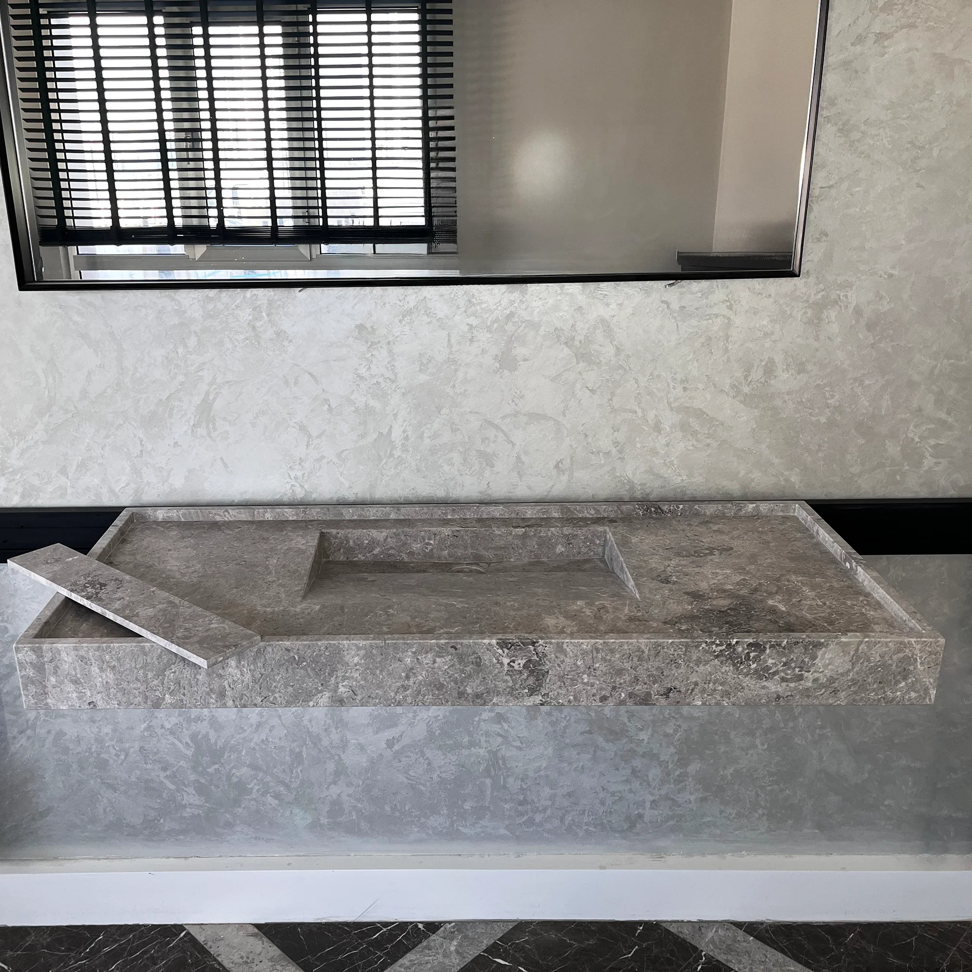 HANDCRAFTED CUSTOM TUNDRA GREY MARBLE SINK (NS-075) - Image 6