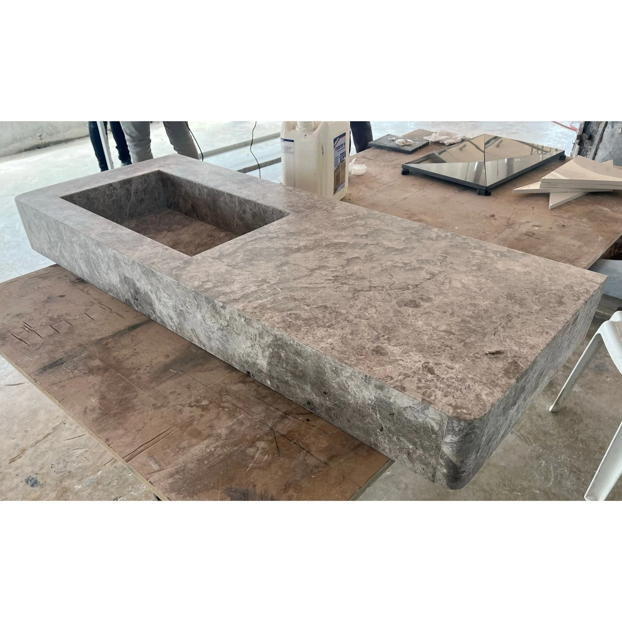 HANDCRAFTED CUSTOM TUNDRA GREY MARBLE SINK (NS-073) - Image 8