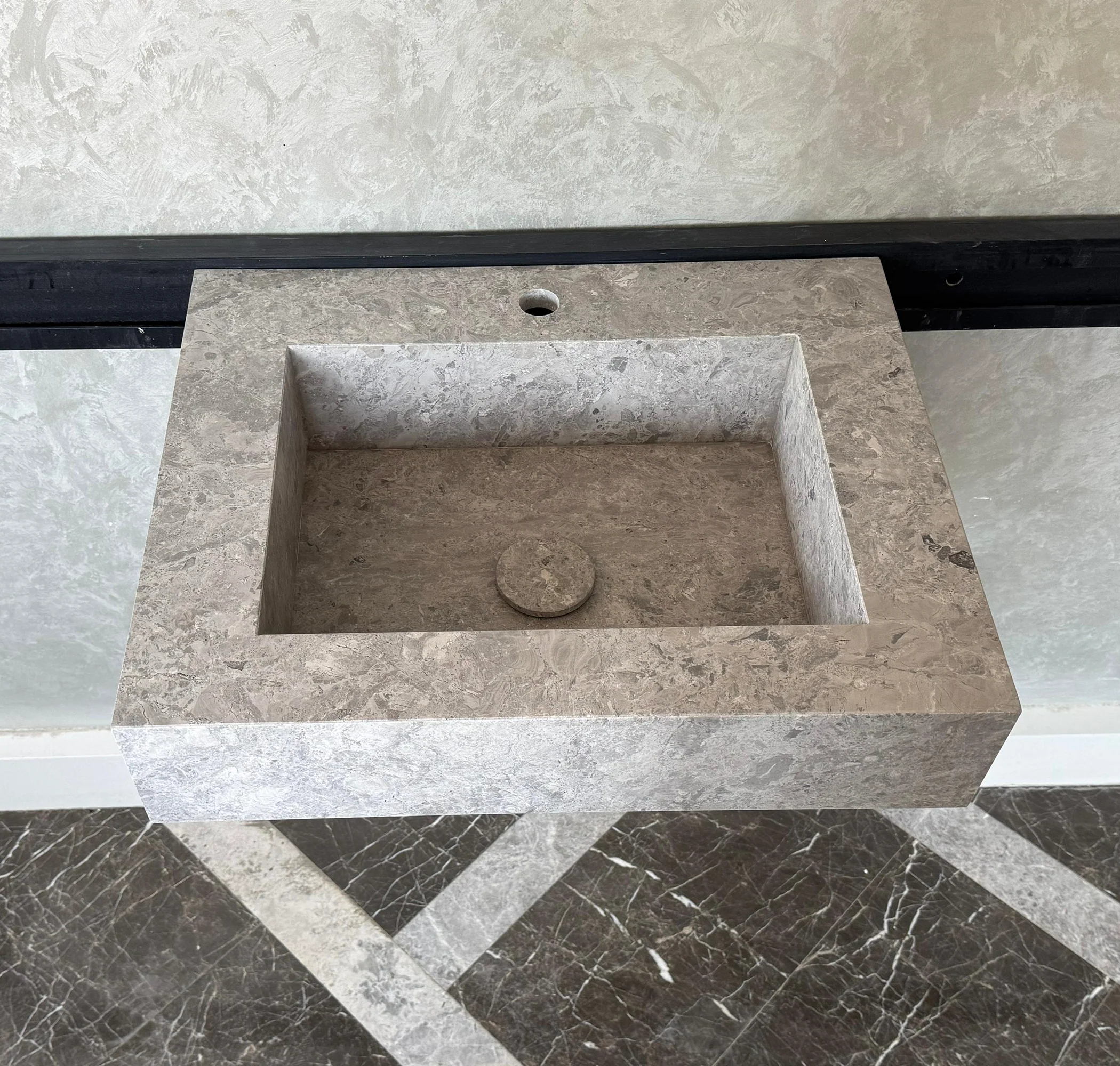 HANDCRAFTED CUSTOM TUNDRA GREY MARBLE SINK (NS-041) - Image 2