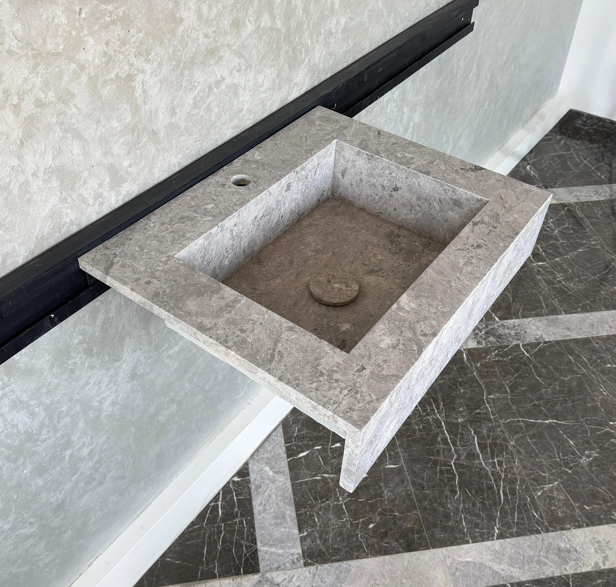 HANDCRAFTED CUSTOM TUNDRA GREY MARBLE SINK (NS-041) - Image 4