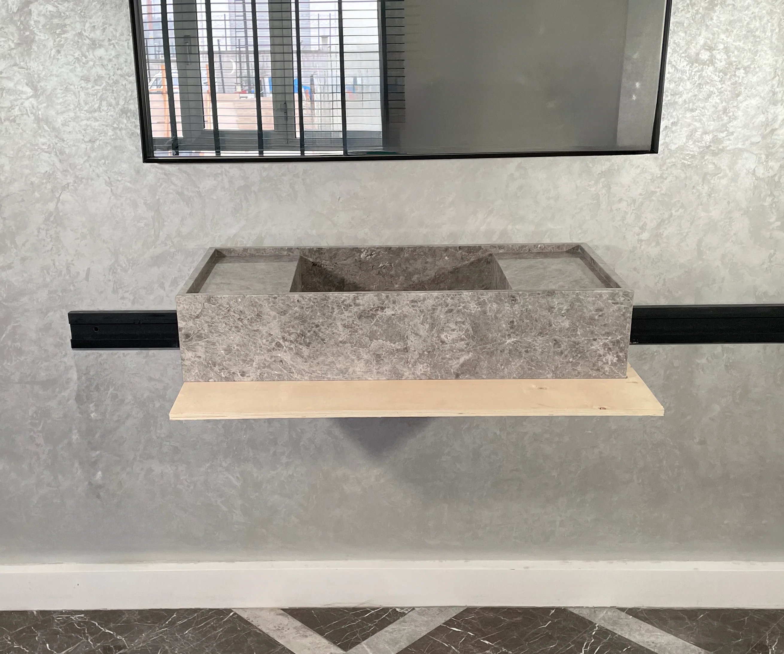 HANDCRAFTED CUSTOM TUNDRA GREY MARBLE SINK (NS-078) - Image 9