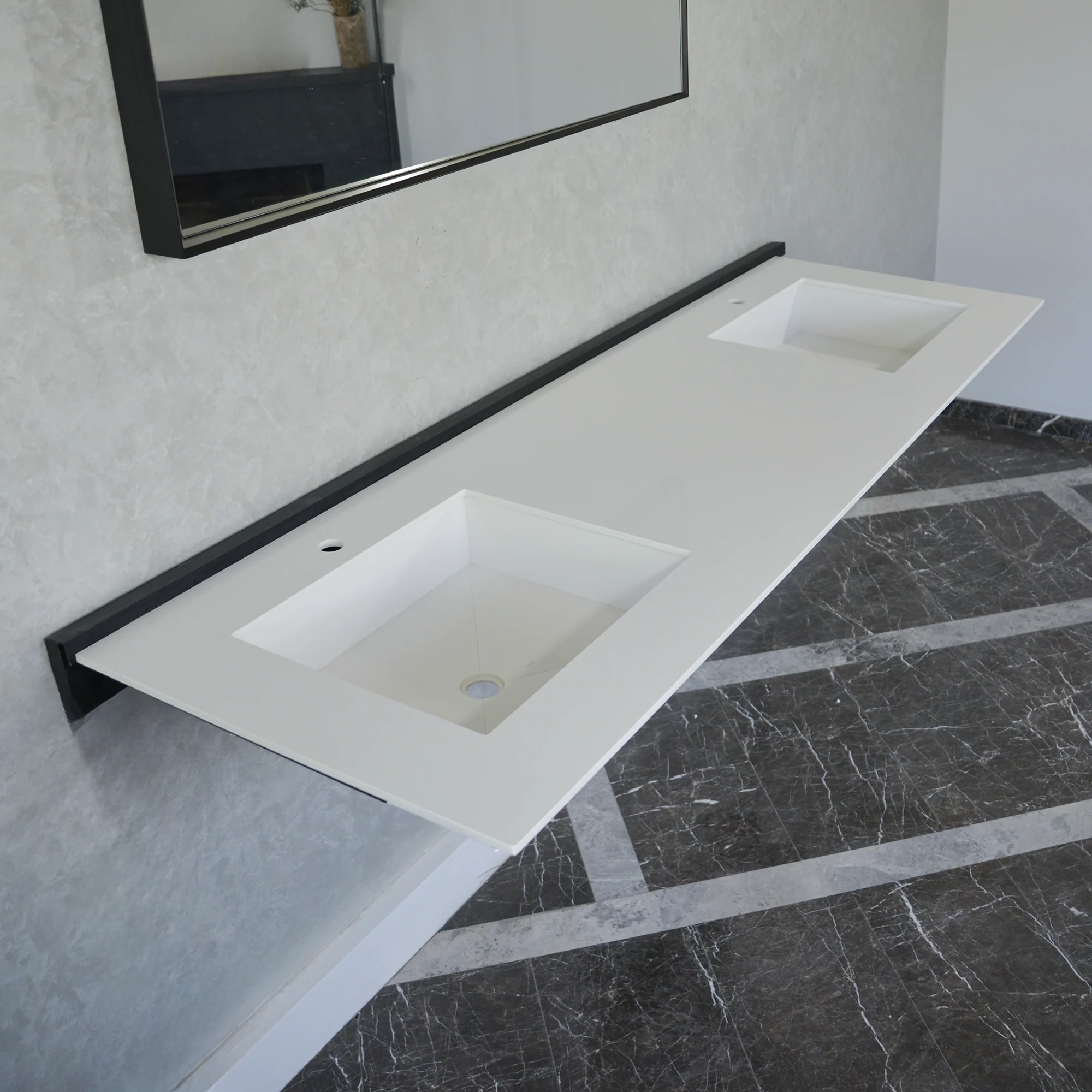 HANDCRAFTED CUSTOM WHITE QUARTZ DOUBLE SINK (QU-101) - Image 2