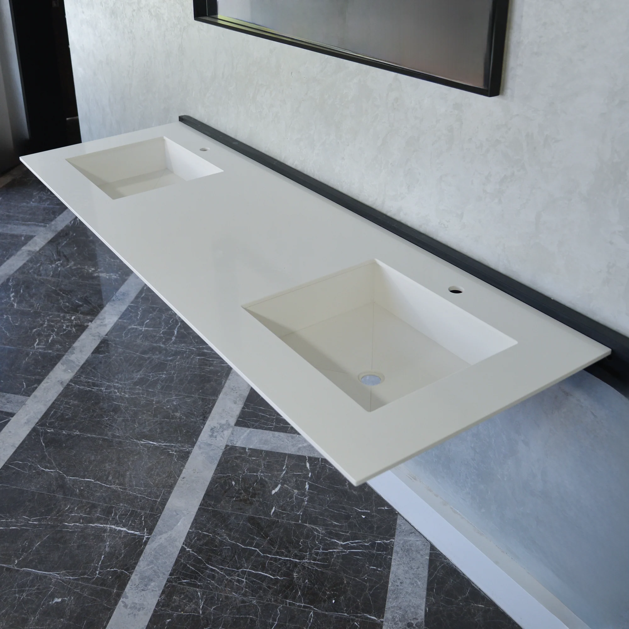 HANDCRAFTED CUSTOM WHITE QUARTZ DOUBLE SINK (QU-101) - Image 3