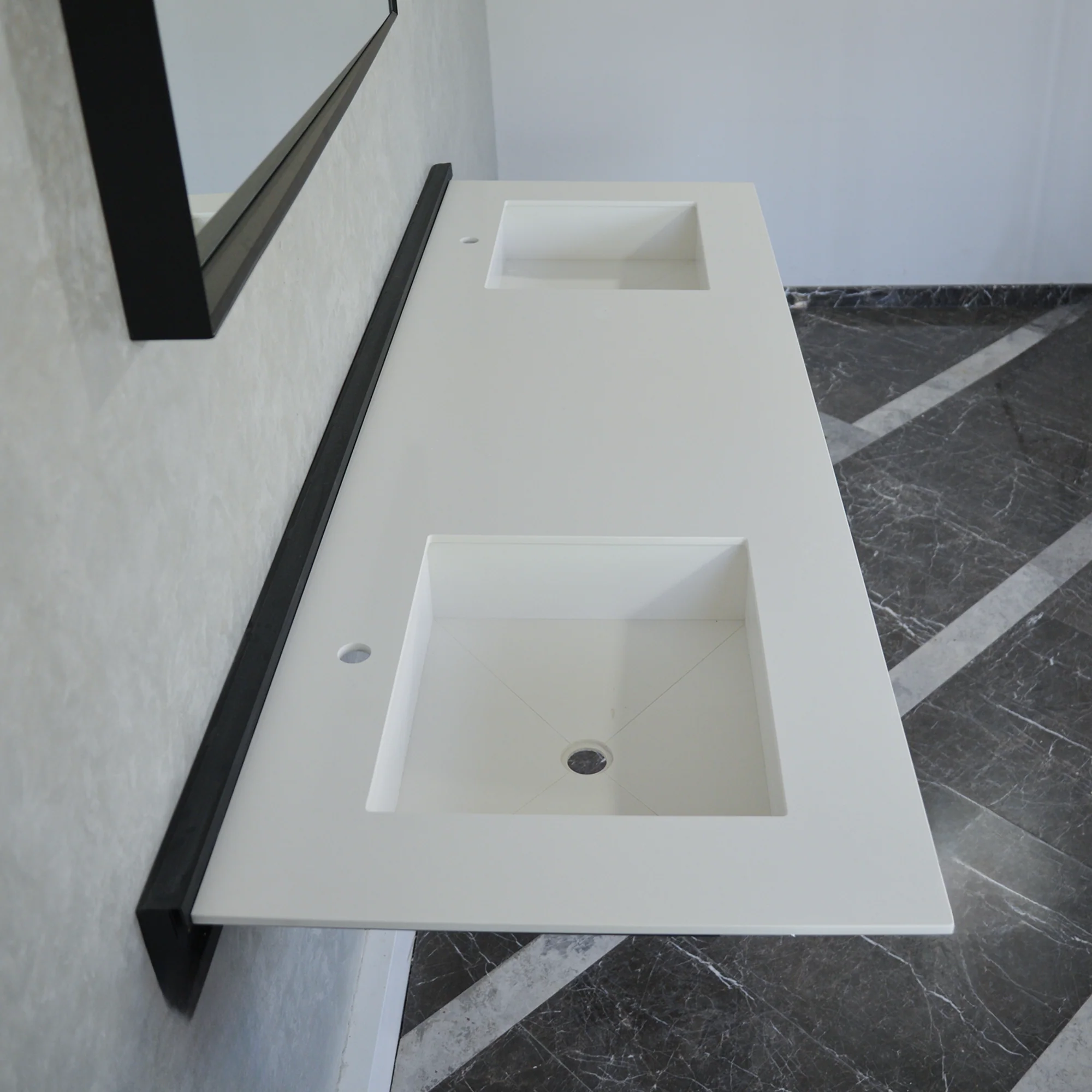 HANDCRAFTED CUSTOM WHITE QUARTZ DOUBLE SINK (QU-101) - Image 4