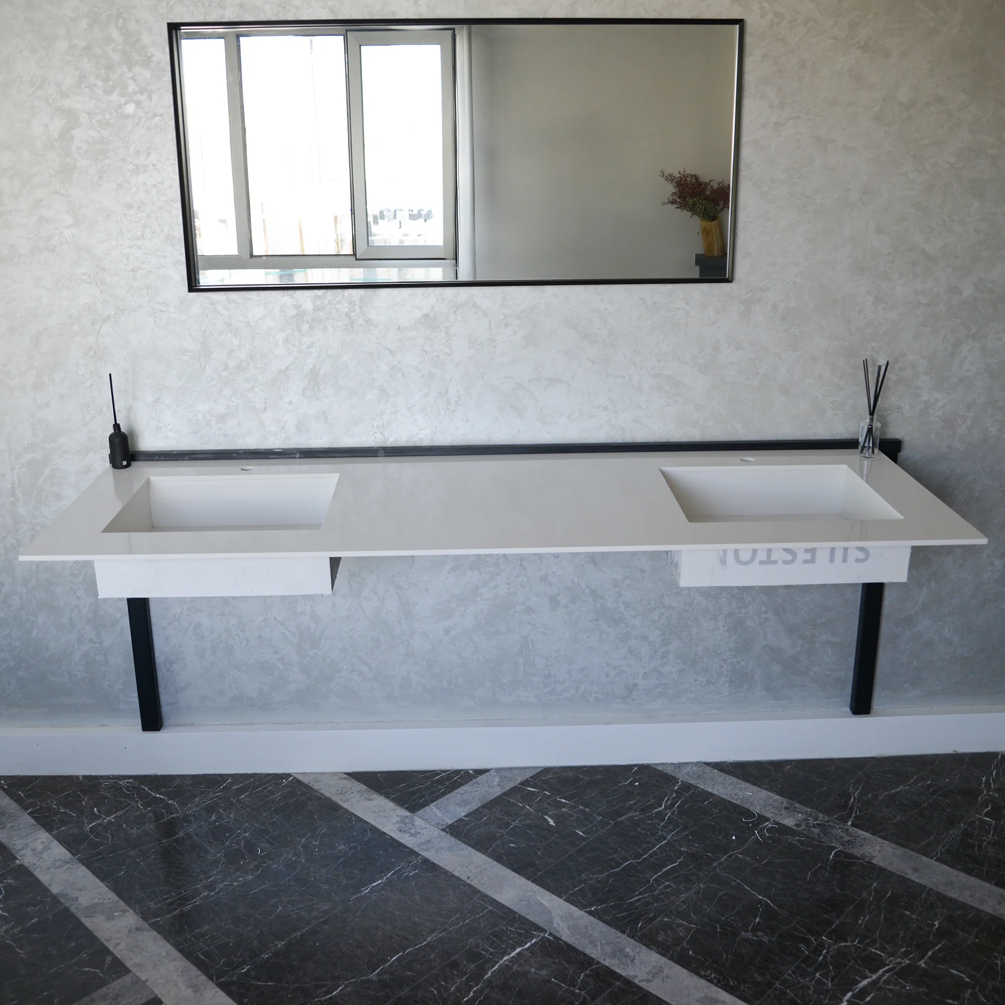 HANDCRAFTED CUSTOM WHITE QUARTZ DOUBLE SINK (QU-101) - Image 8