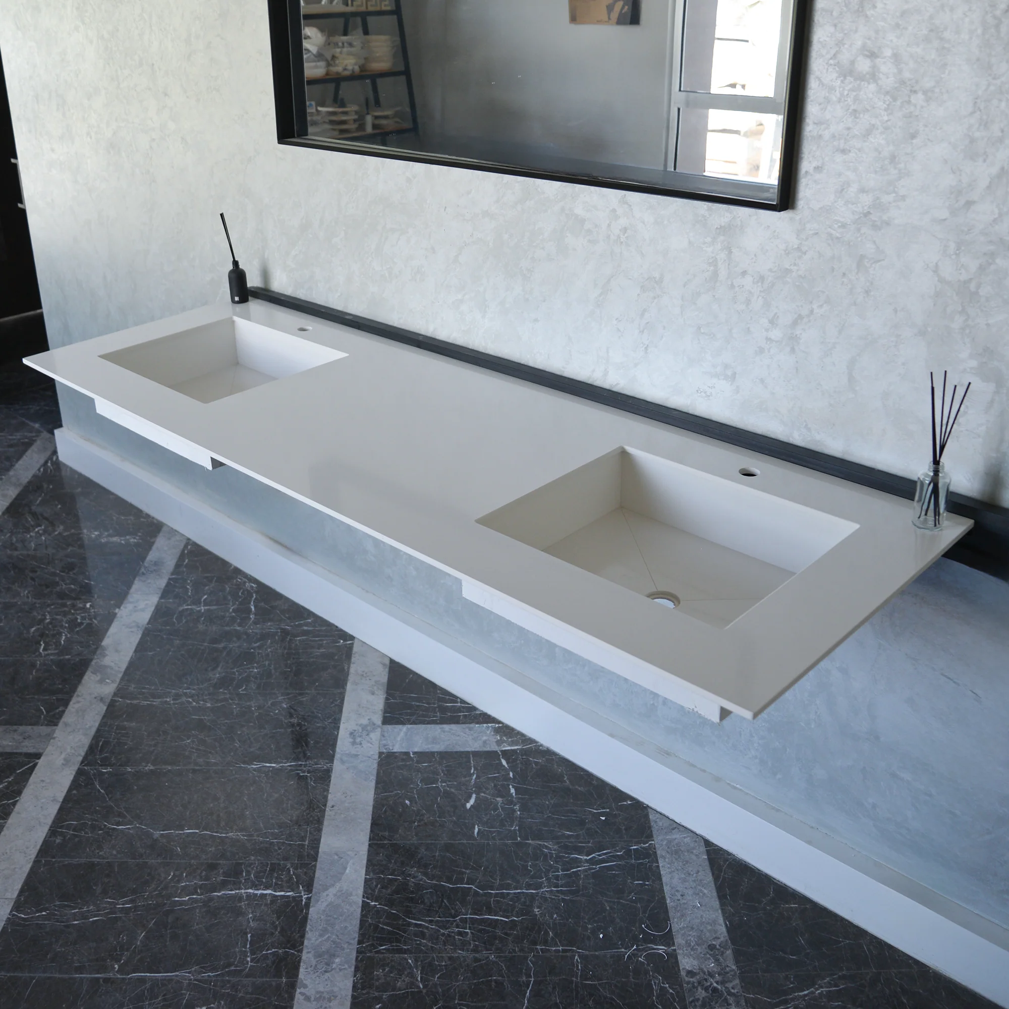 HANDCRAFTED CUSTOM WHITE QUARTZ DOUBLE SINK (QU-101) - Image 9