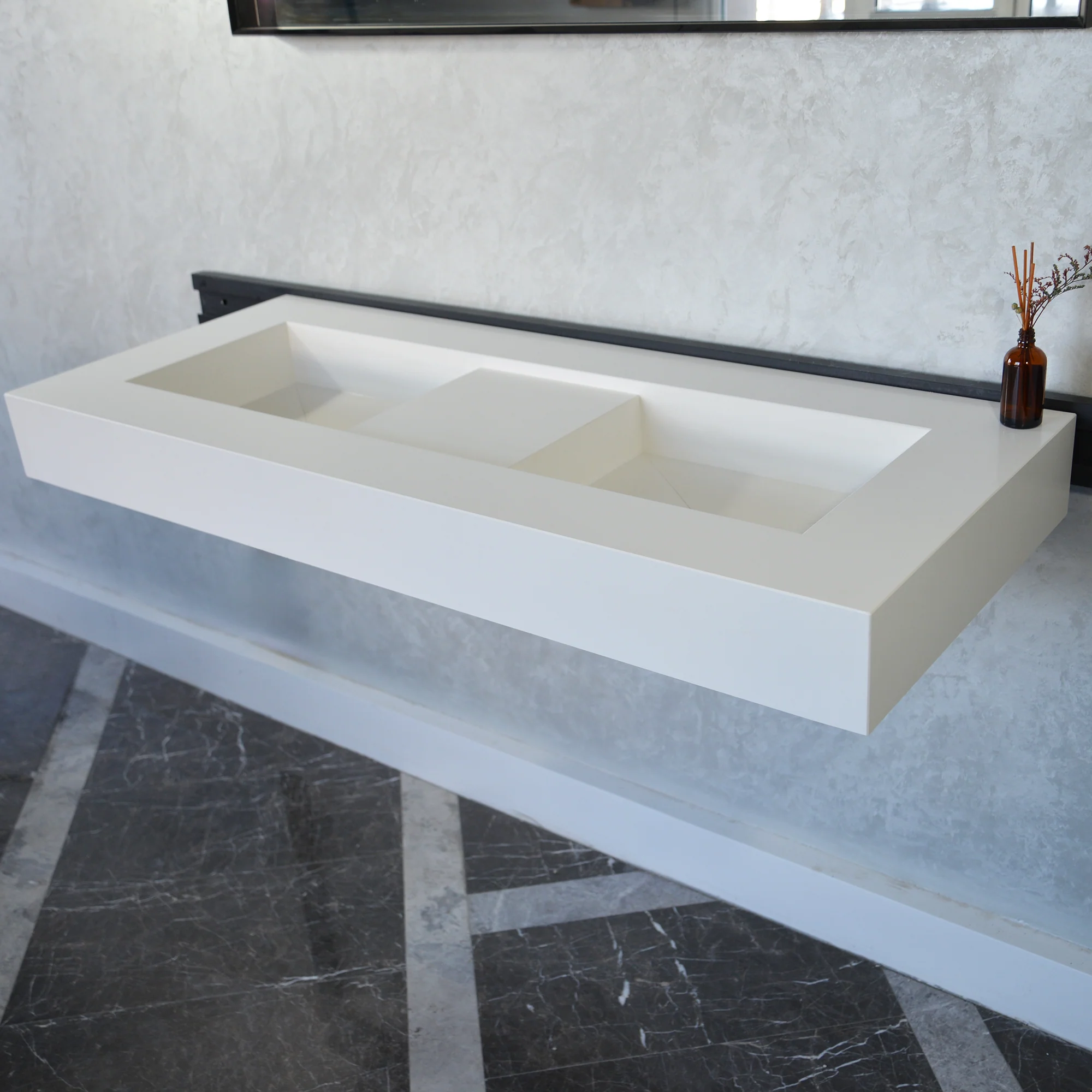 HANDCRAFTED CUSTOM WHITE QUARTZ DOUBLE SINK (QU-081) - Image 12