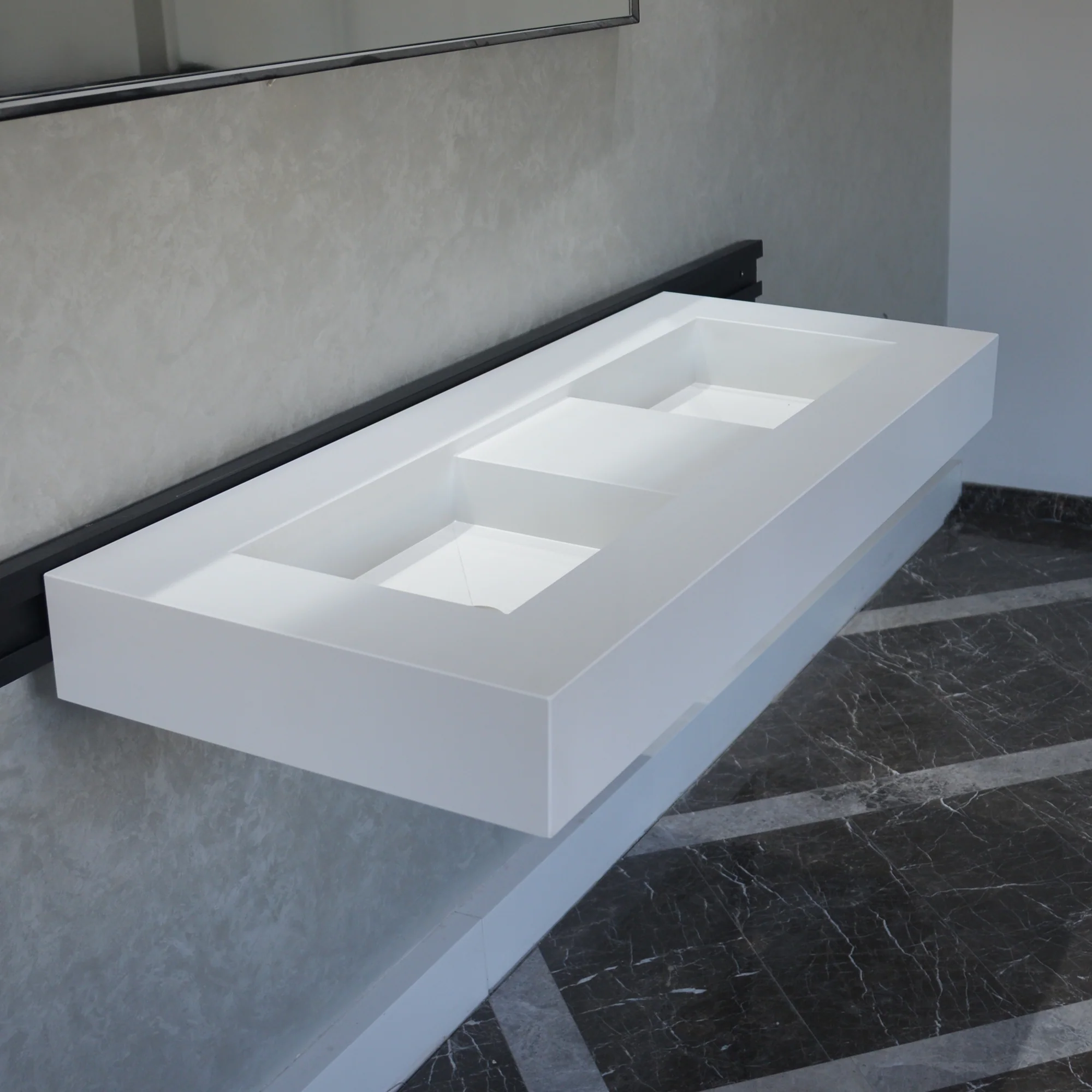 HANDCRAFTED CUSTOM WHITE QUARTZ DOUBLE SINK (QU-081) - Image 2