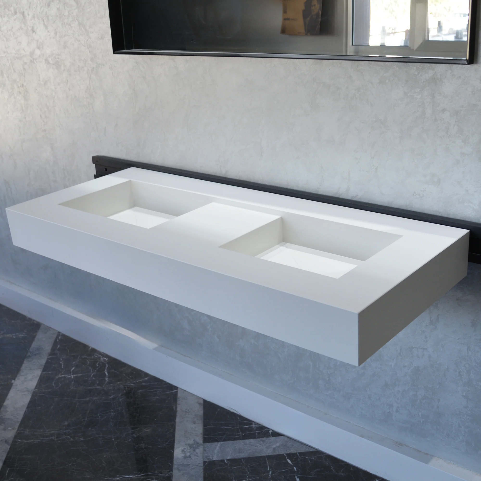 HANDCRAFTED CUSTOM WHITE QUARTZ DOUBLE SINK (QU-081) - Image 3