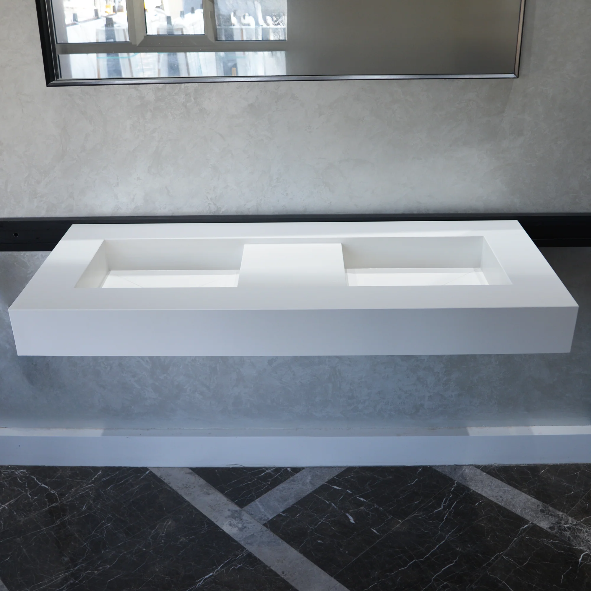 HANDCRAFTED CUSTOM WHITE QUARTZ DOUBLE SINK (QU-081) - Image 4