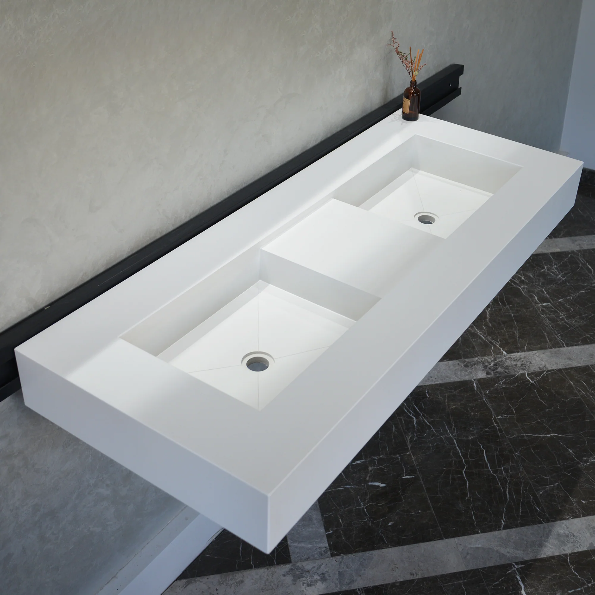 HANDCRAFTED CUSTOM WHITE QUARTZ DOUBLE SINK (QU-081) - Image 5