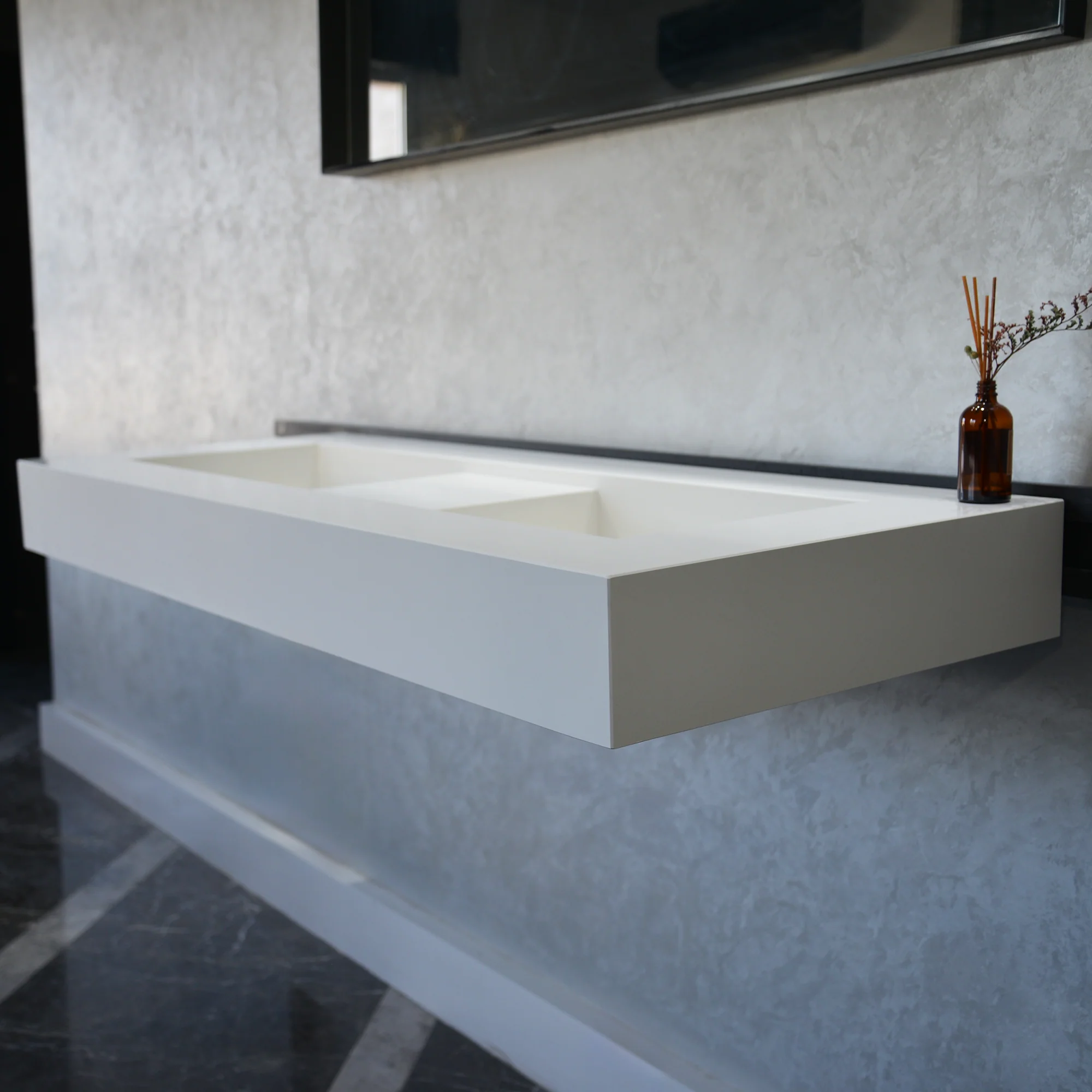 HANDCRAFTED CUSTOM WHITE QUARTZ DOUBLE SINK (QU-081) - Image 8