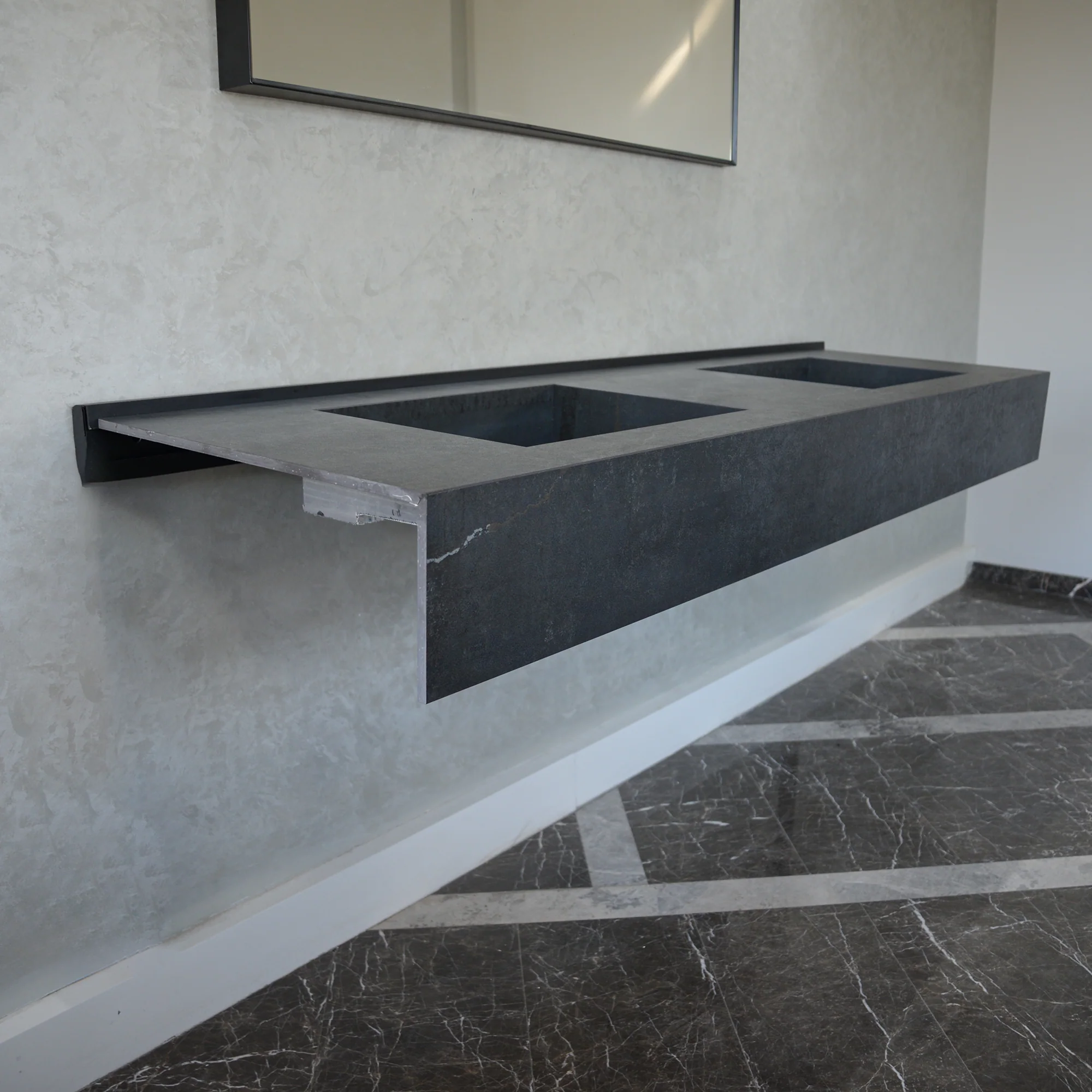 HANDCRAFTED DEKTON LAOS HIGH ENGINEERED PORCELAIN DOUBLE SINK (ES-109) - Image 3