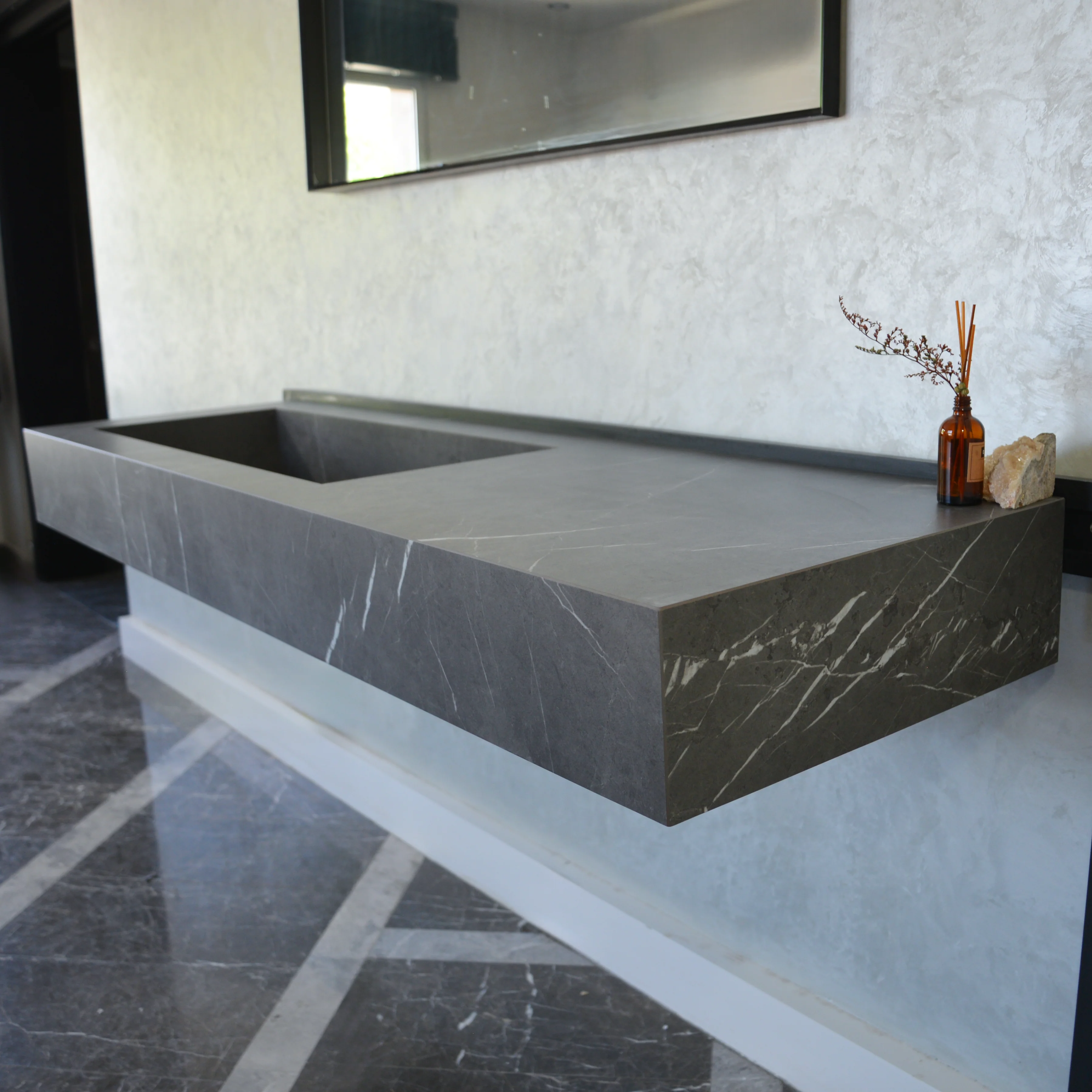 HANDCRAFTED INFINITY PIETRA GREY HIGH ENGINEERED STONE SINK (ES-084) - Image 10