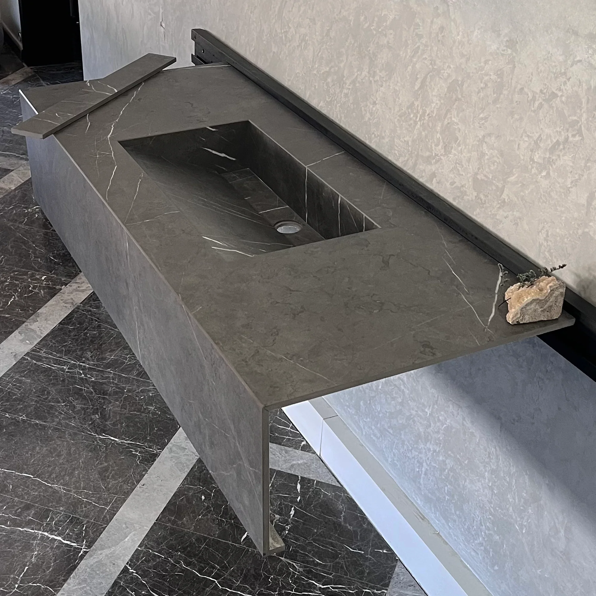 HANDCRAFTED INFINITY PIETRA GREY HIGH ENGINEERED STONE SINK (ES-100) - Image 10