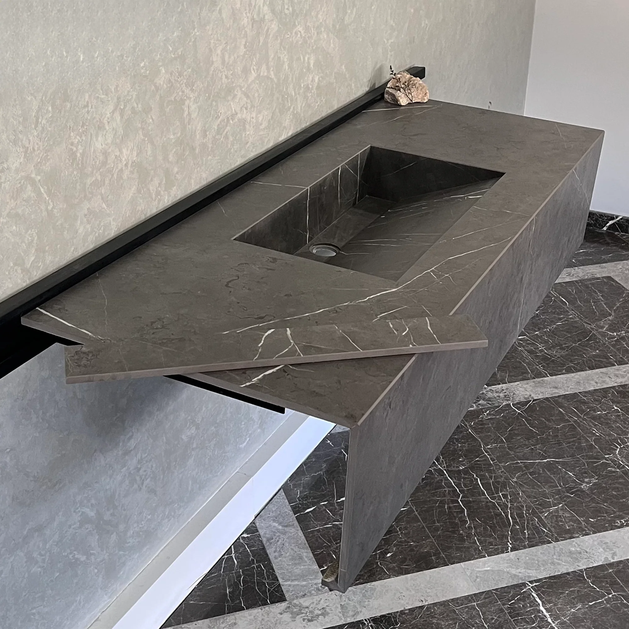 HANDCRAFTED INFINITY PIETRA GREY HIGH ENGINEERED STONE SINK (ES-100) - Image 12