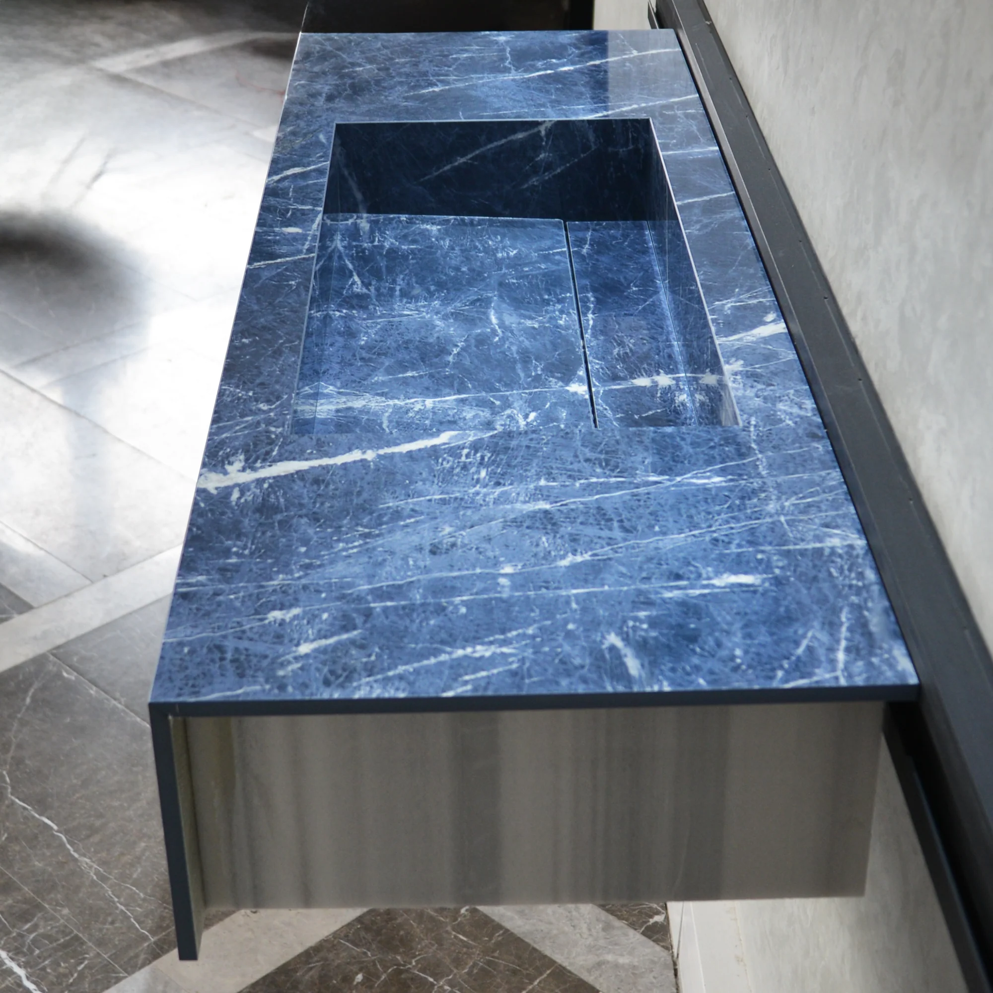 HANDCRAFTED INFINITY PRECIOUS SODALITE HIGH ENGINEERED STONE SINK (ES-085) - Image 7