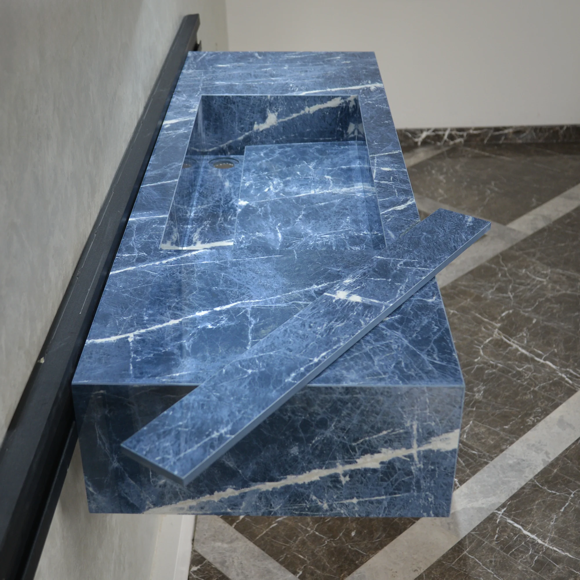 HANDCRAFTED INFINITY PRECIOUS SODALITE HIGH ENGINEERED STONE SINK (ES-085) - Image 8