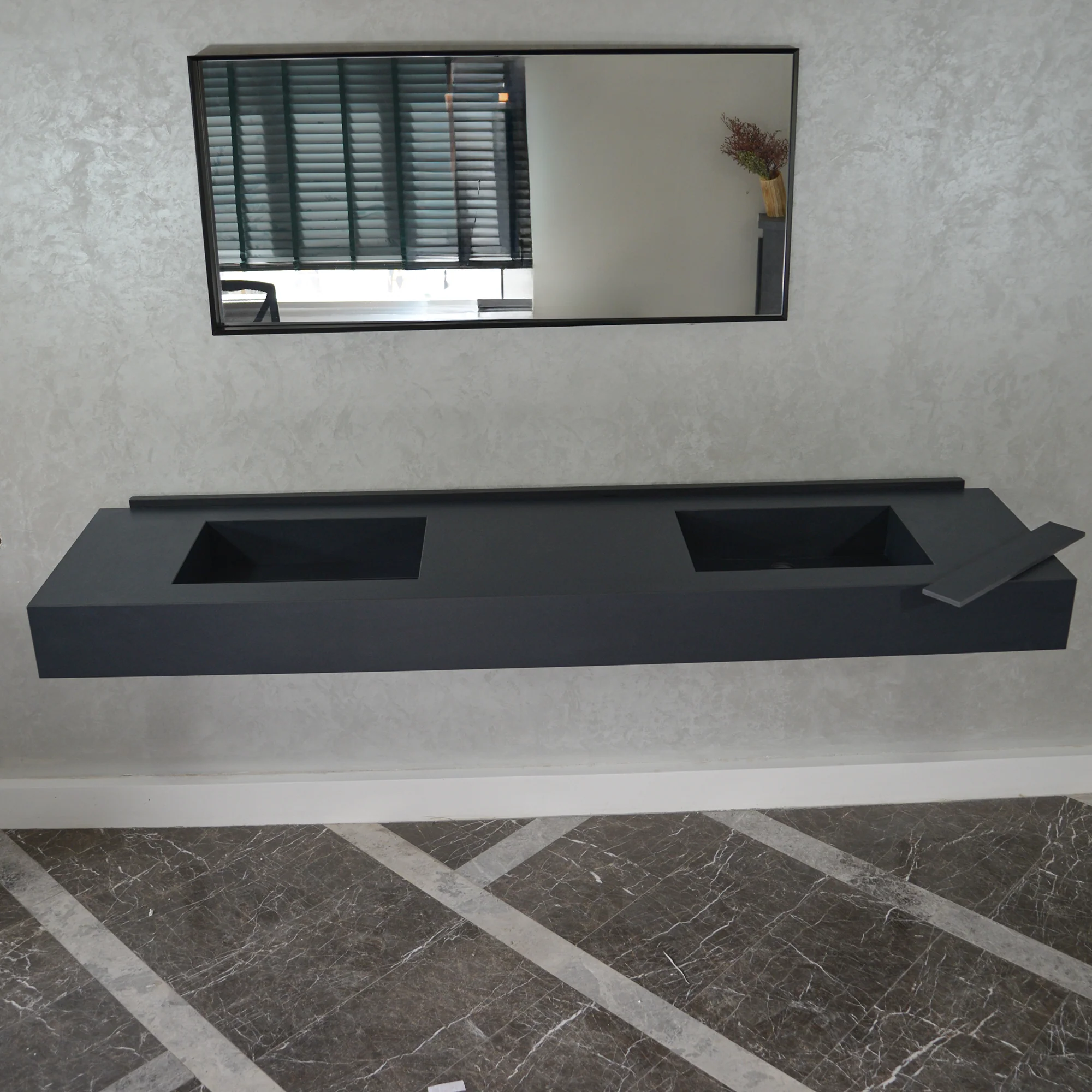 HANDCRAFTED INFINITY TOTAL BLACK HIGH ENGINEERED PORCELAIN DOUBLE SINK (ES-093)