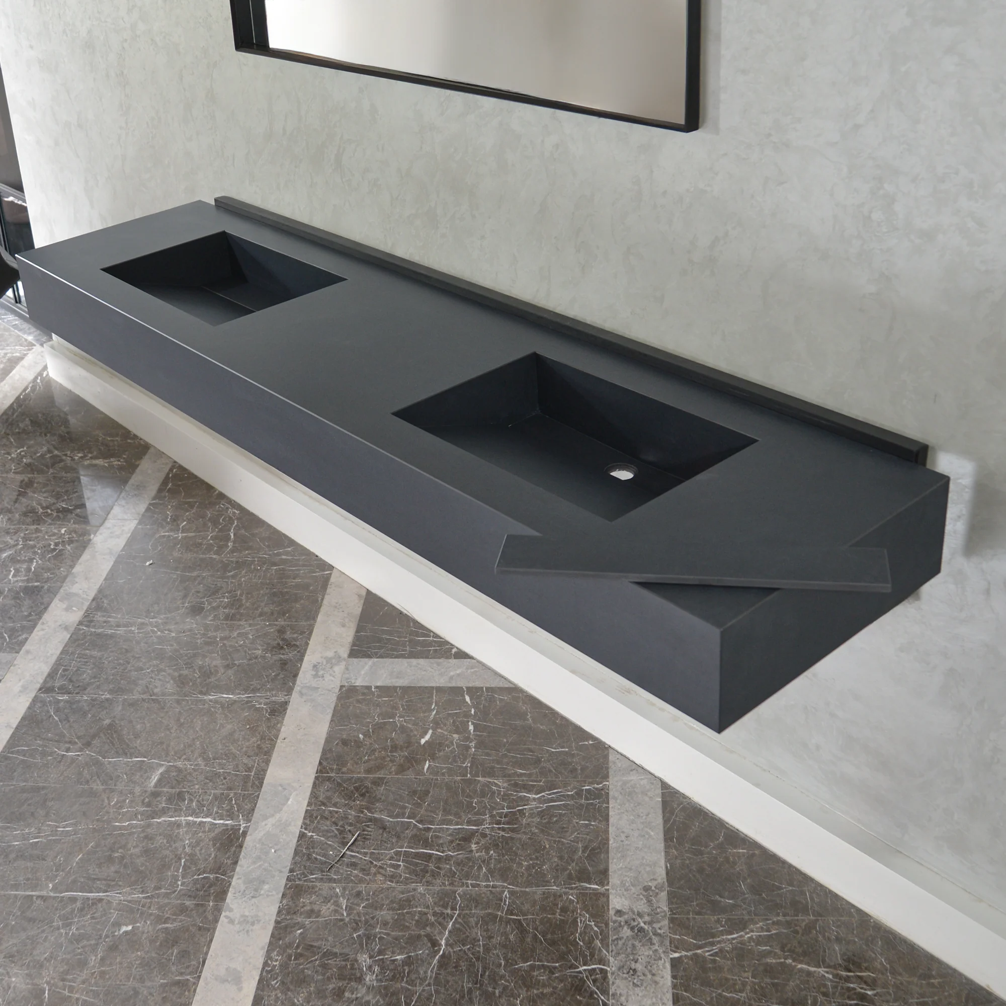 HANDCRAFTED INFINITY TOTAL BLACK HIGH ENGINEERED PORCELAIN DOUBLE SINK (ES-093) - Image 3