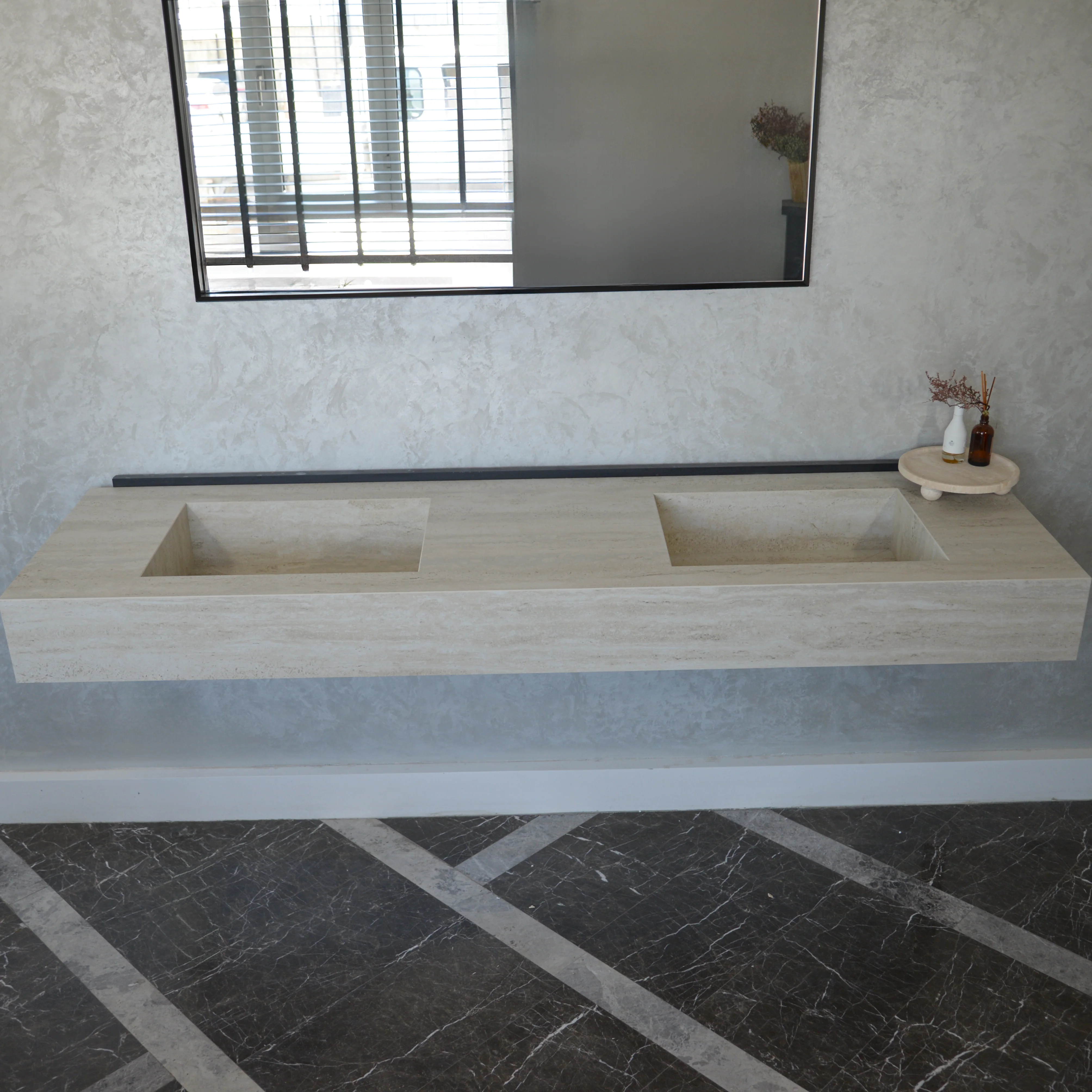 HANDCRAFTED INFINITY TRAVERTINO CHIARO HIGH ENGINEERED PORCELAIN DOUBLE SINK (ES-099) - Image 10