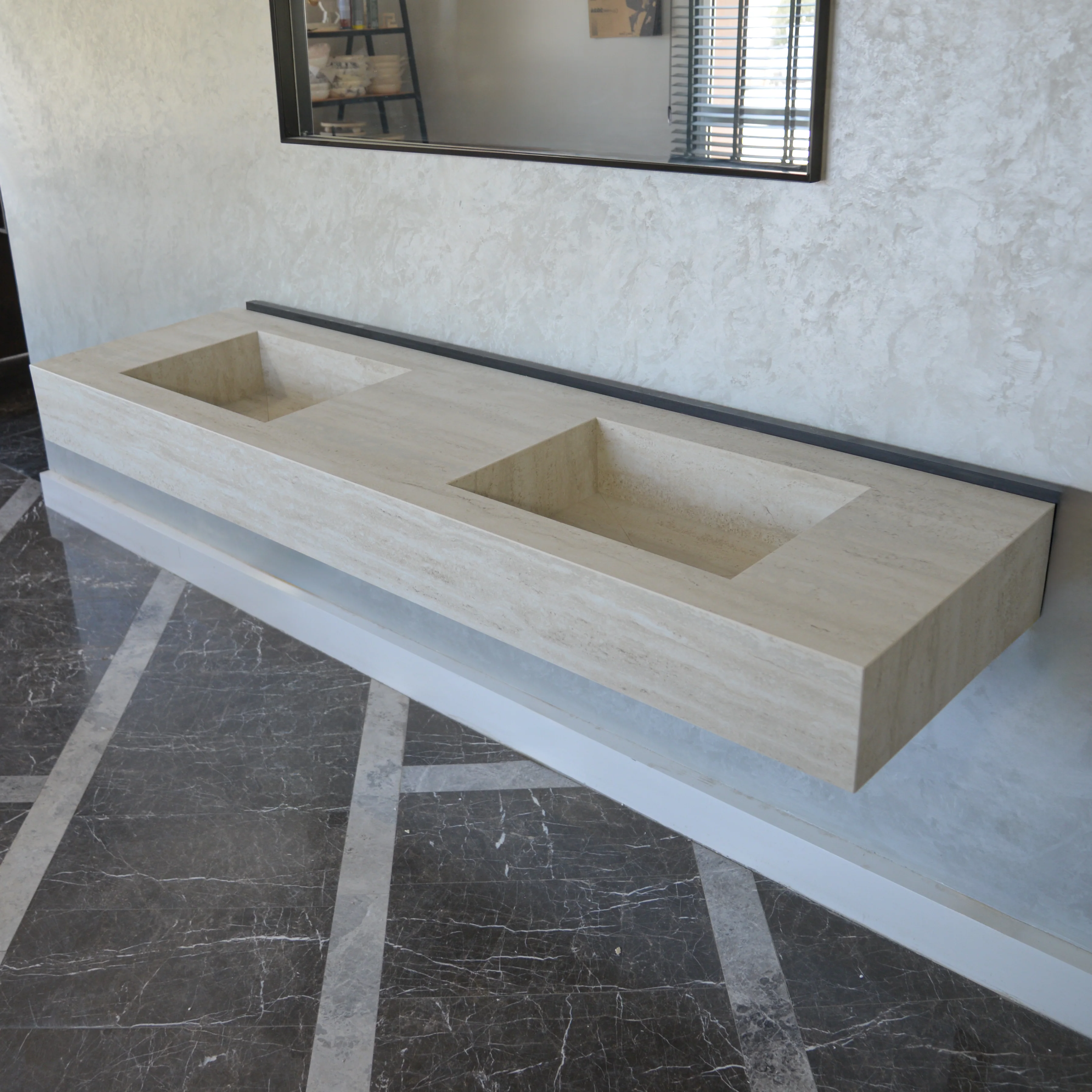 HANDCRAFTED INFINITY TRAVERTINO CHIARO HIGH ENGINEERED PORCELAIN DOUBLE SINK (ES-099) - Image 2
