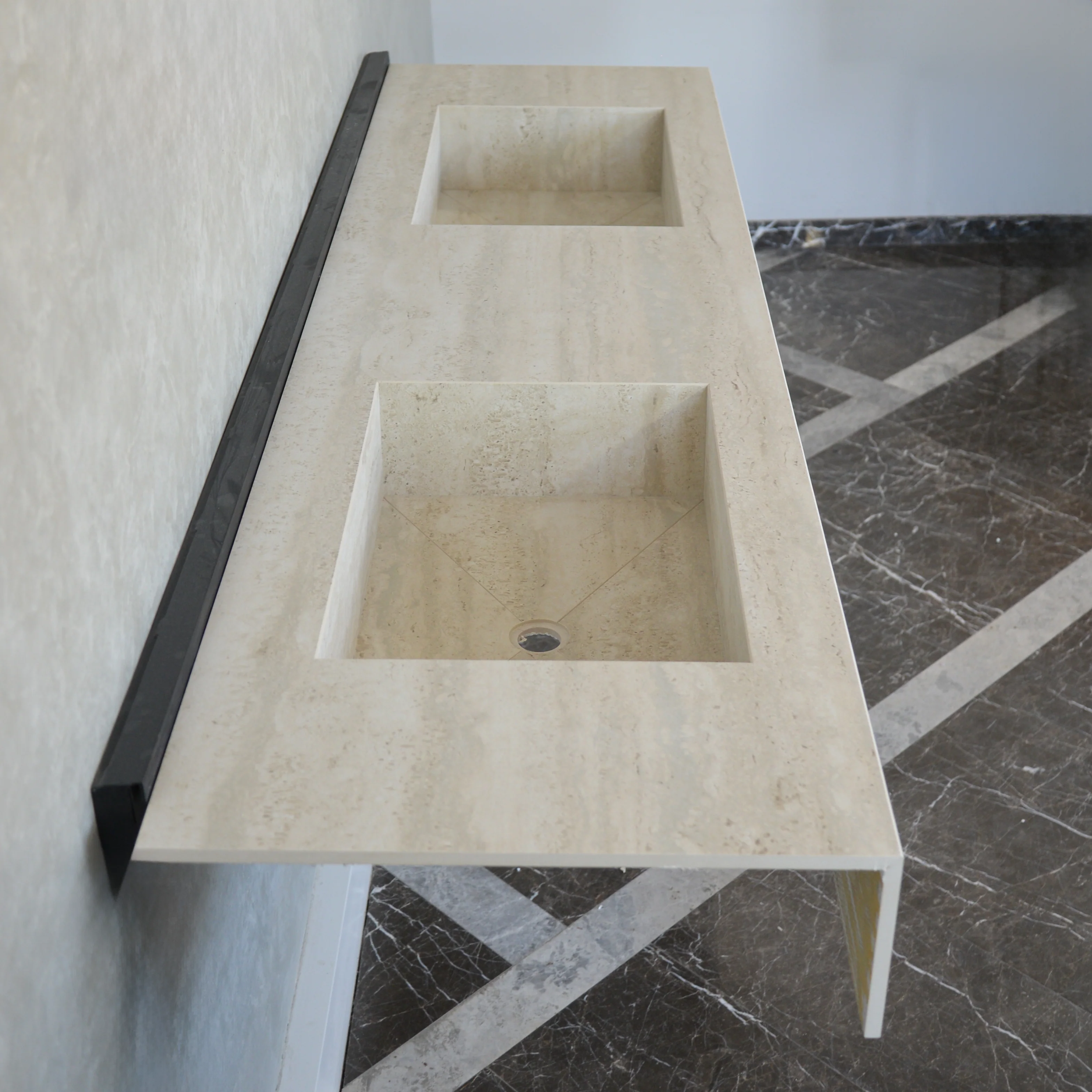 HANDCRAFTED INFINITY TRAVERTINO CHIARO HIGH ENGINEERED PORCELAIN DOUBLE SINK (ES-099) - Image 4
