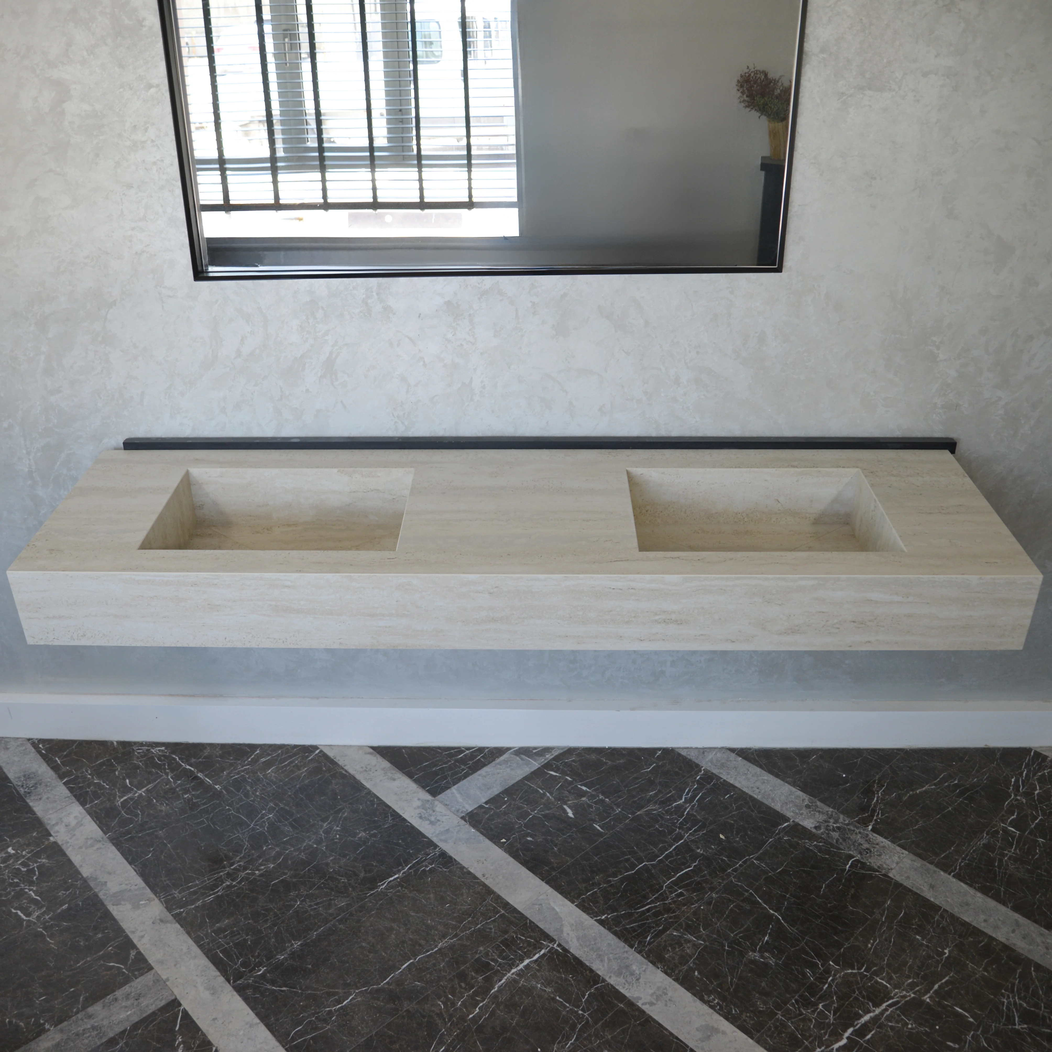 HANDCRAFTED INFINITY TRAVERTINO CHIARO HIGH ENGINEERED PORCELAIN DOUBLE SINK (ES-099) - Image 5