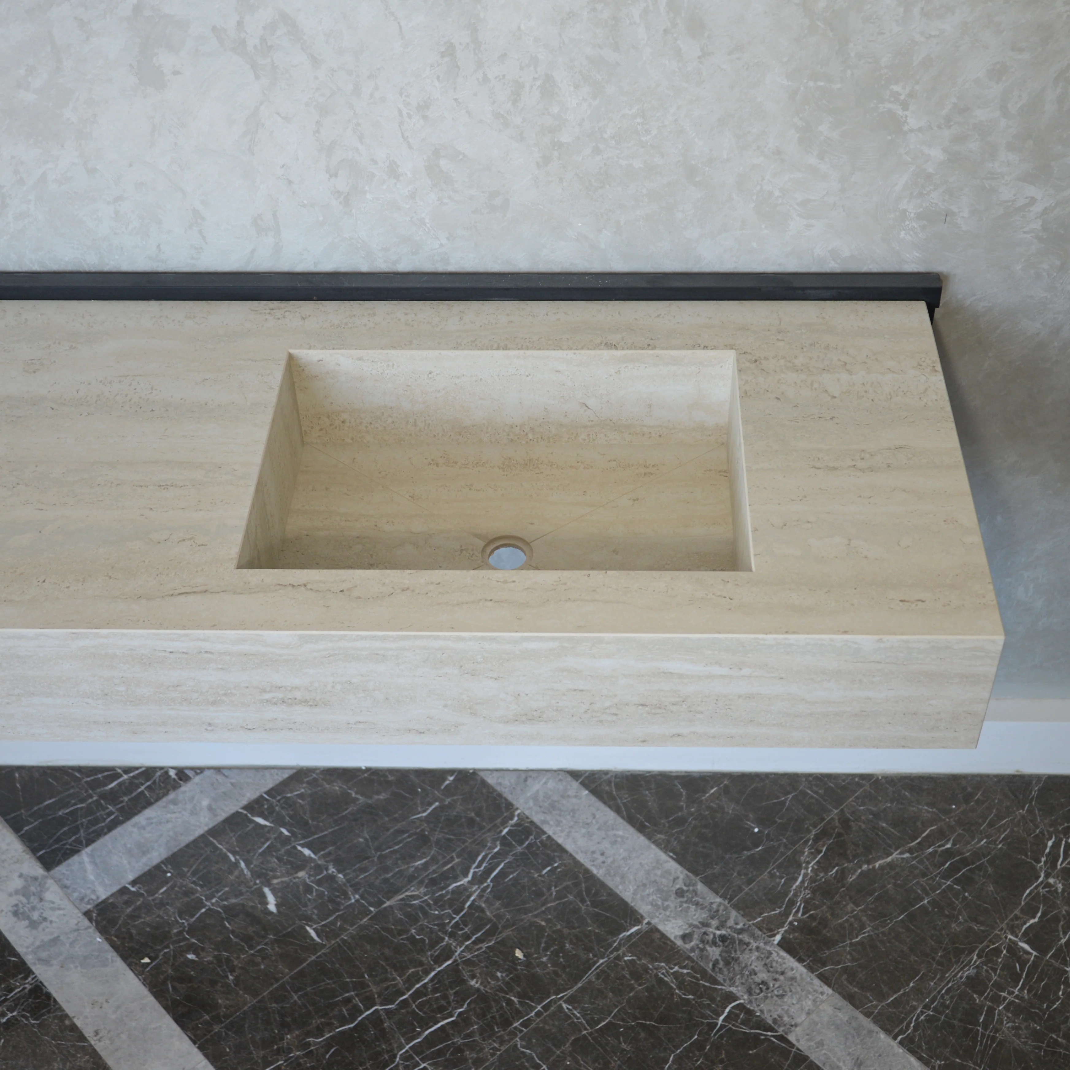 HANDCRAFTED INFINITY TRAVERTINO CHIARO HIGH ENGINEERED PORCELAIN DOUBLE SINK (ES-099) - Image 6