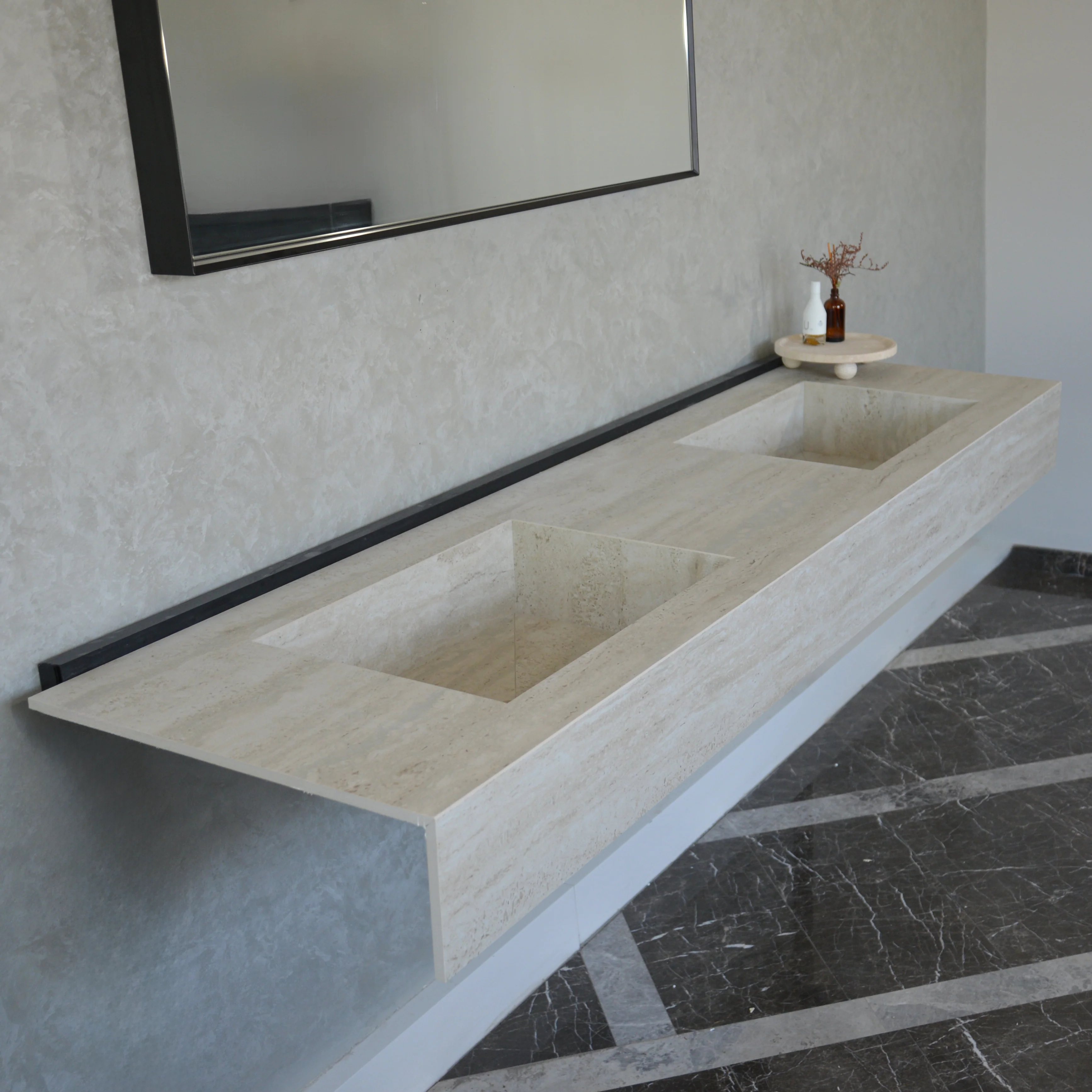 HANDCRAFTED INFINITY TRAVERTINO CHIARO HIGH ENGINEERED PORCELAIN DOUBLE SINK (ES-099) - Image 7