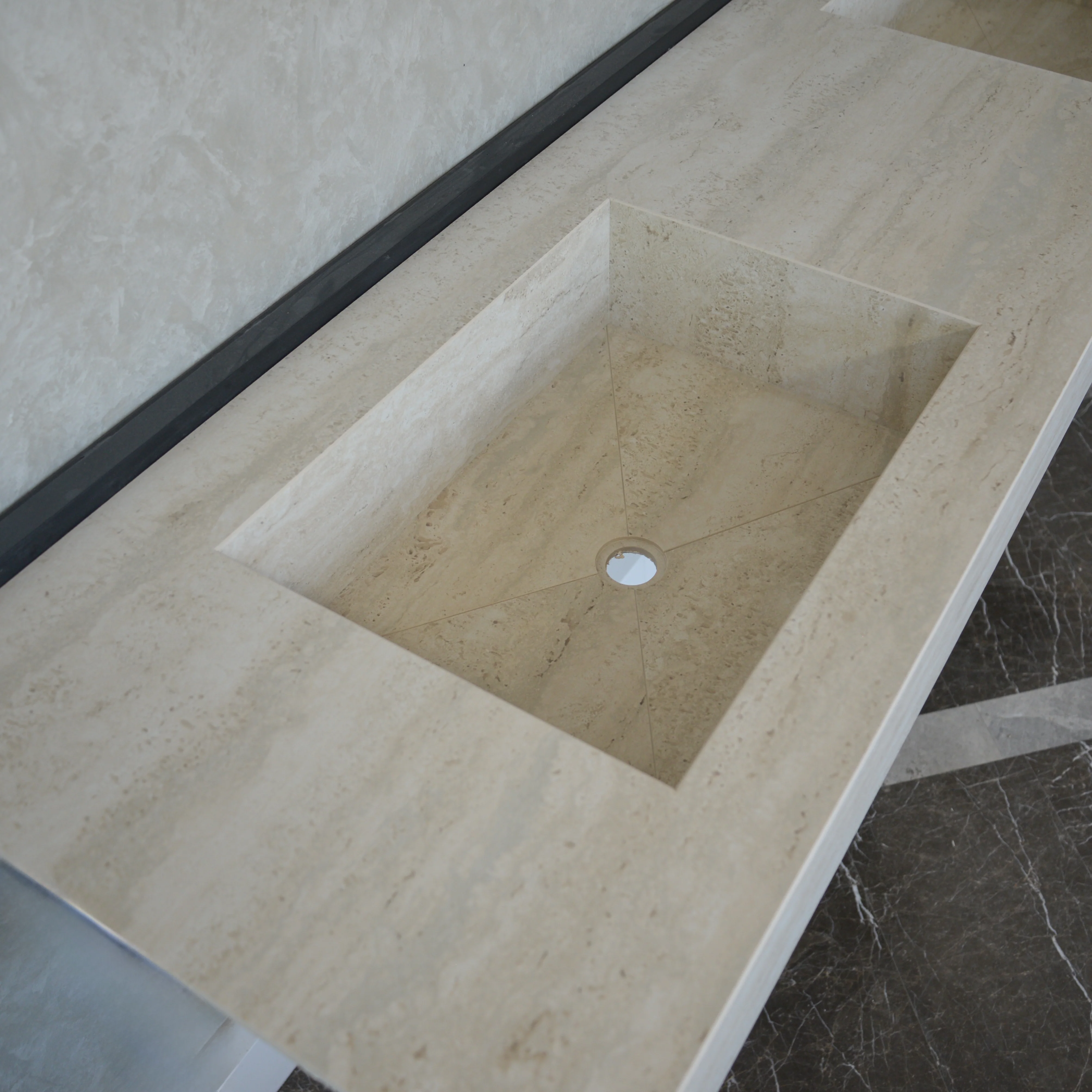 HANDCRAFTED INFINITY TRAVERTINO CHIARO HIGH ENGINEERED PORCELAIN DOUBLE SINK (ES-099) - Image 9