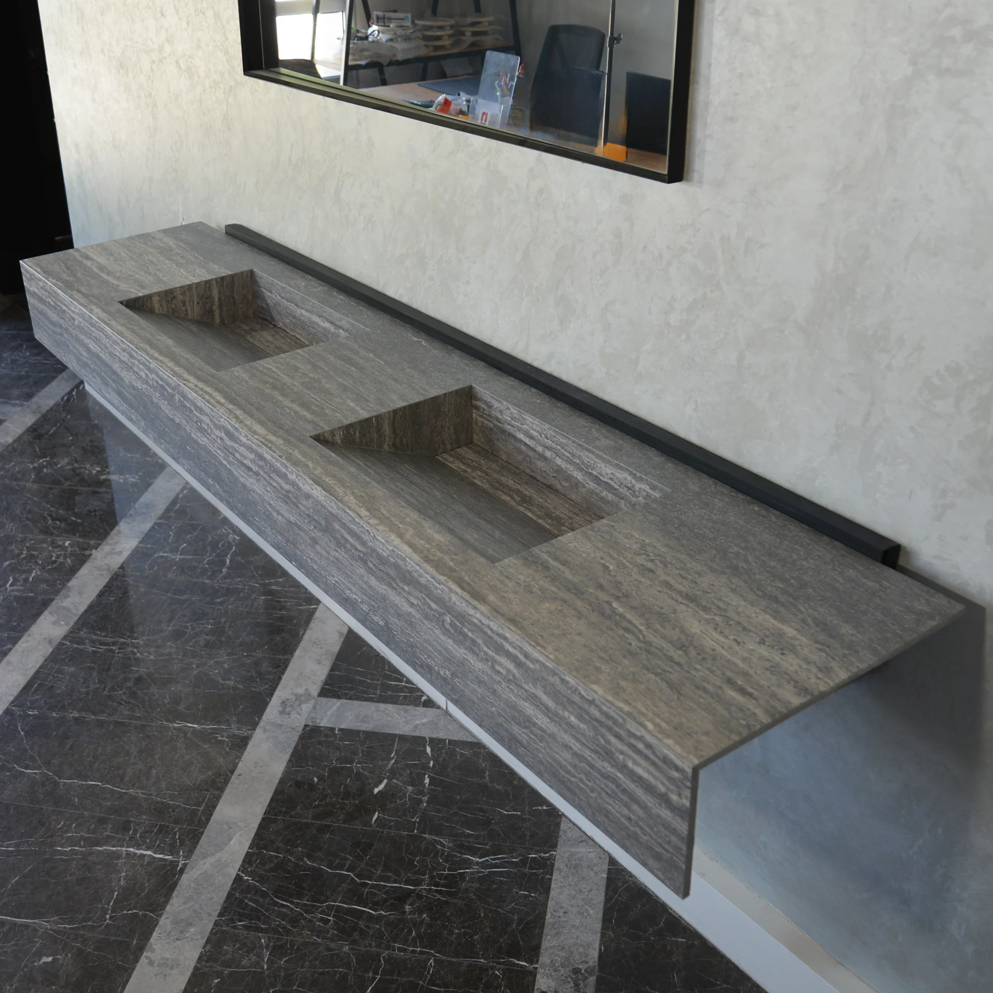 HANDCRAFTED INFINITY TRAVERTINO GREY HIGH ENGINEERED STONE SINK (ES-104) - Image 10