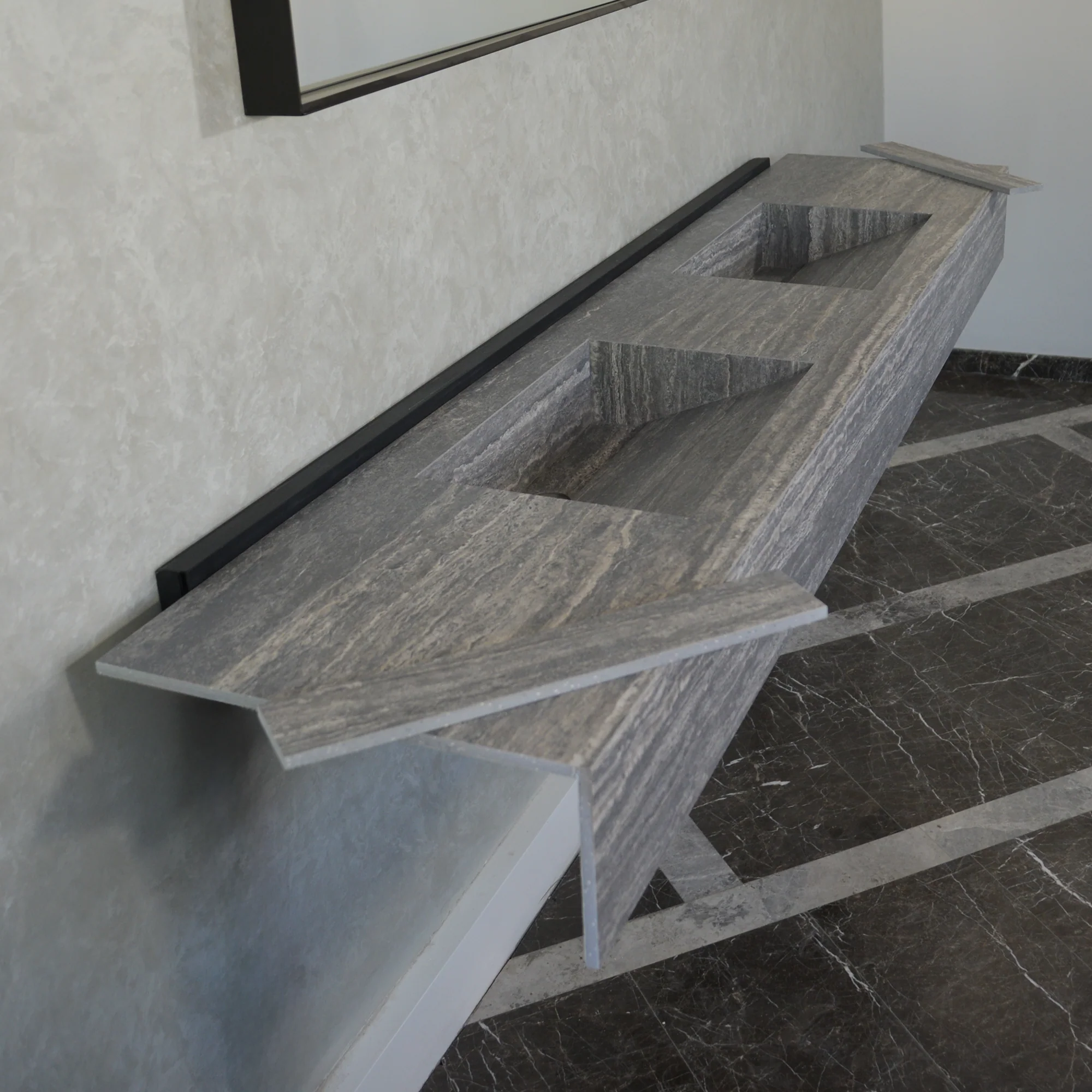 HANDCRAFTED INFINITY TRAVERTINO GREY HIGH ENGINEERED STONE SINK (ES-104) - Image 2