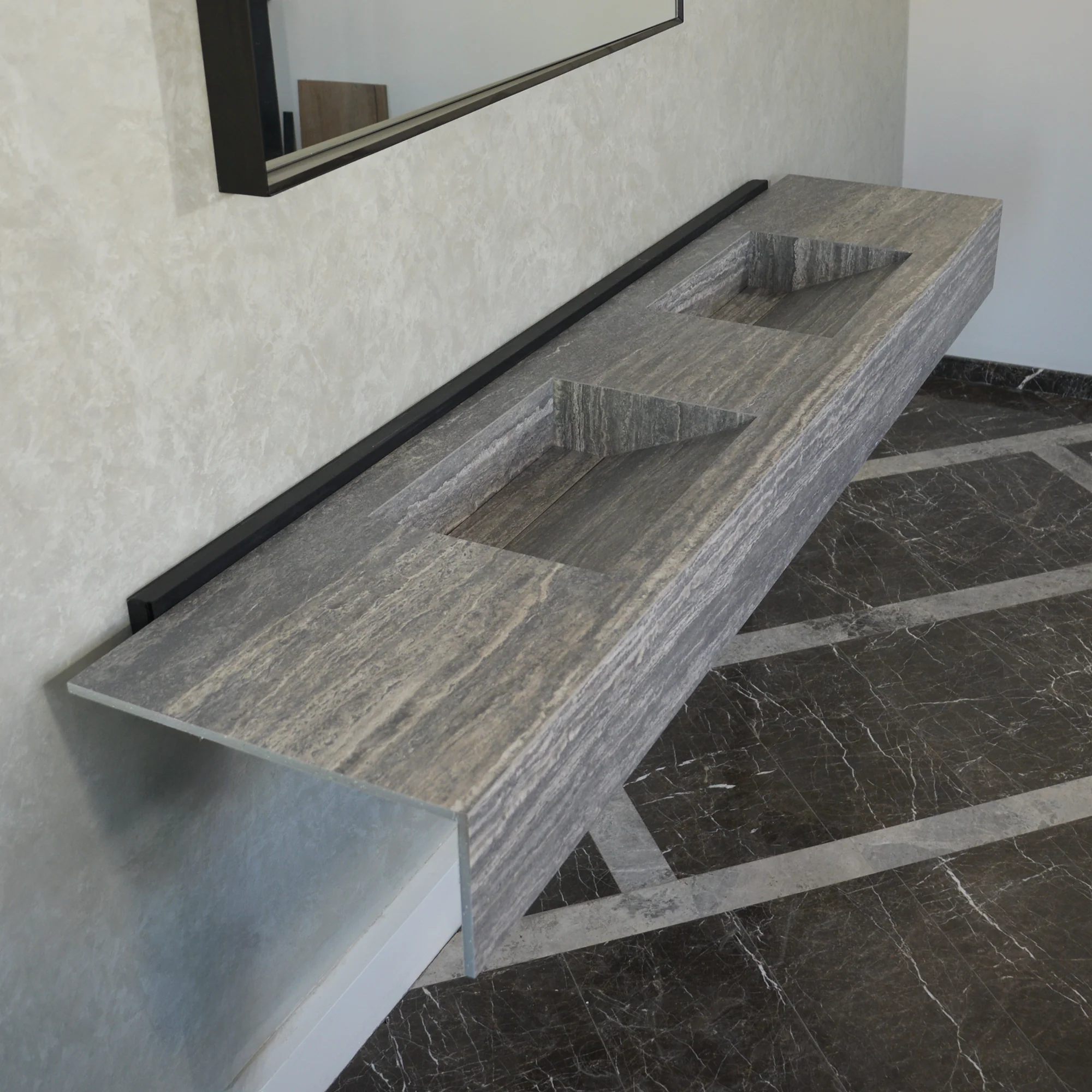 HANDCRAFTED INFINITY TRAVERTINO GREY HIGH ENGINEERED STONE SINK (ES-104) - Image 3