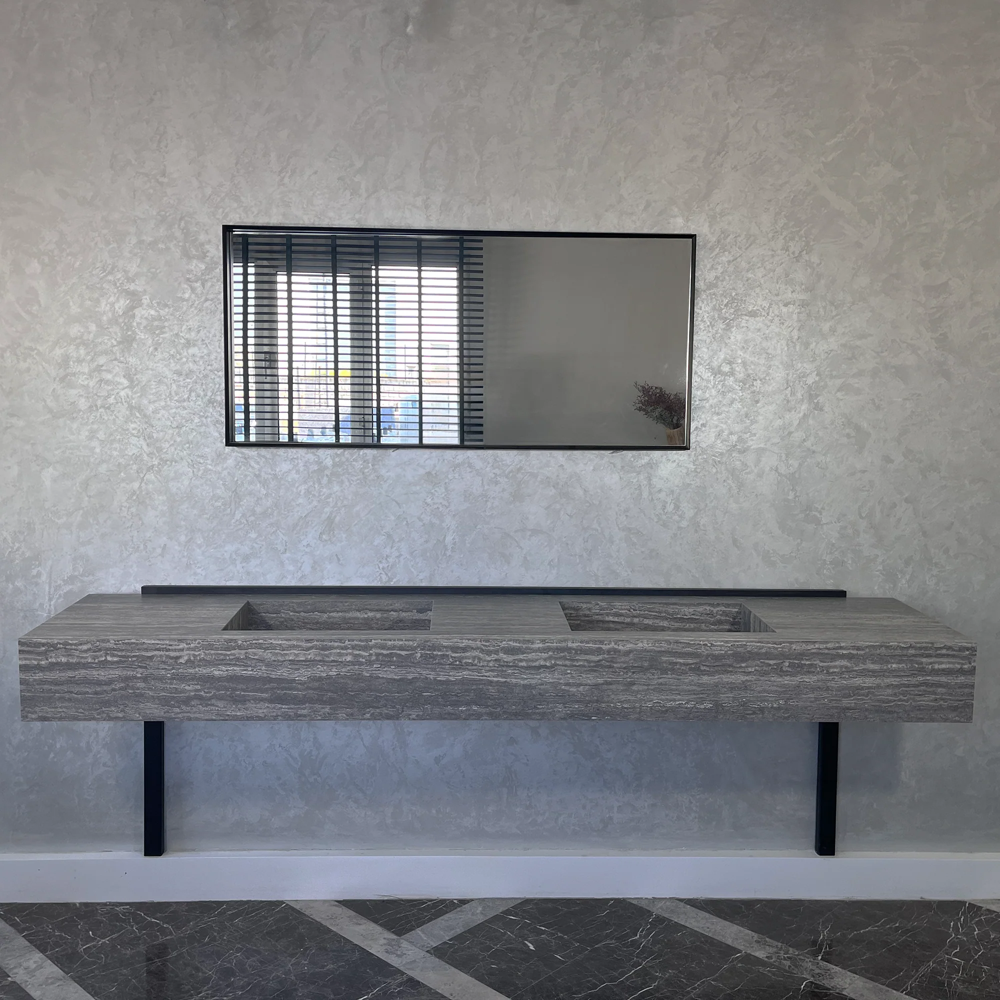 HANDCRAFTED INFINITY TRAVERTINO GREY HIGH ENGINEERED STONE SINK (ES-104) - Image 4