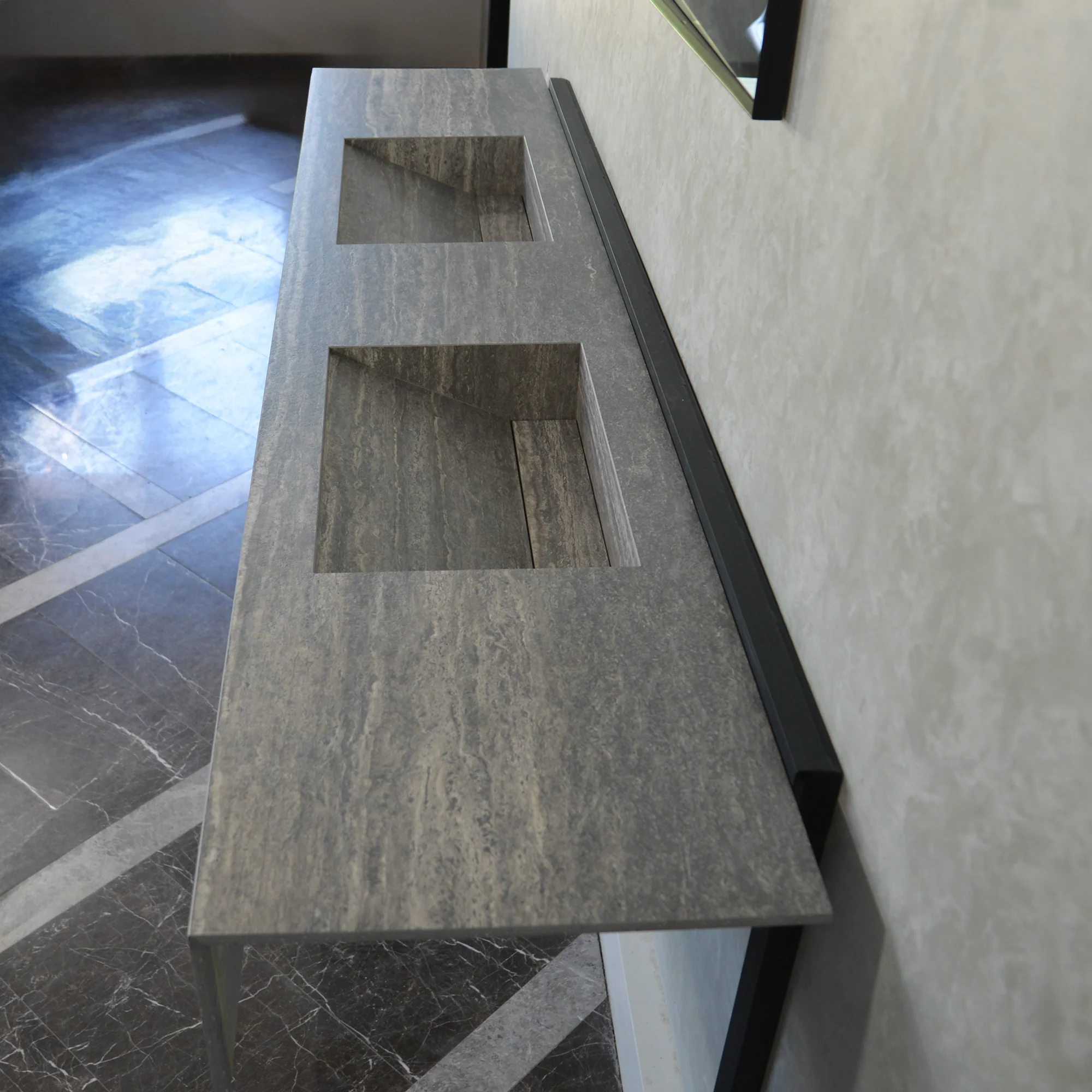 HANDCRAFTED INFINITY TRAVERTINO GREY HIGH ENGINEERED STONE SINK (ES-104) - Image 5